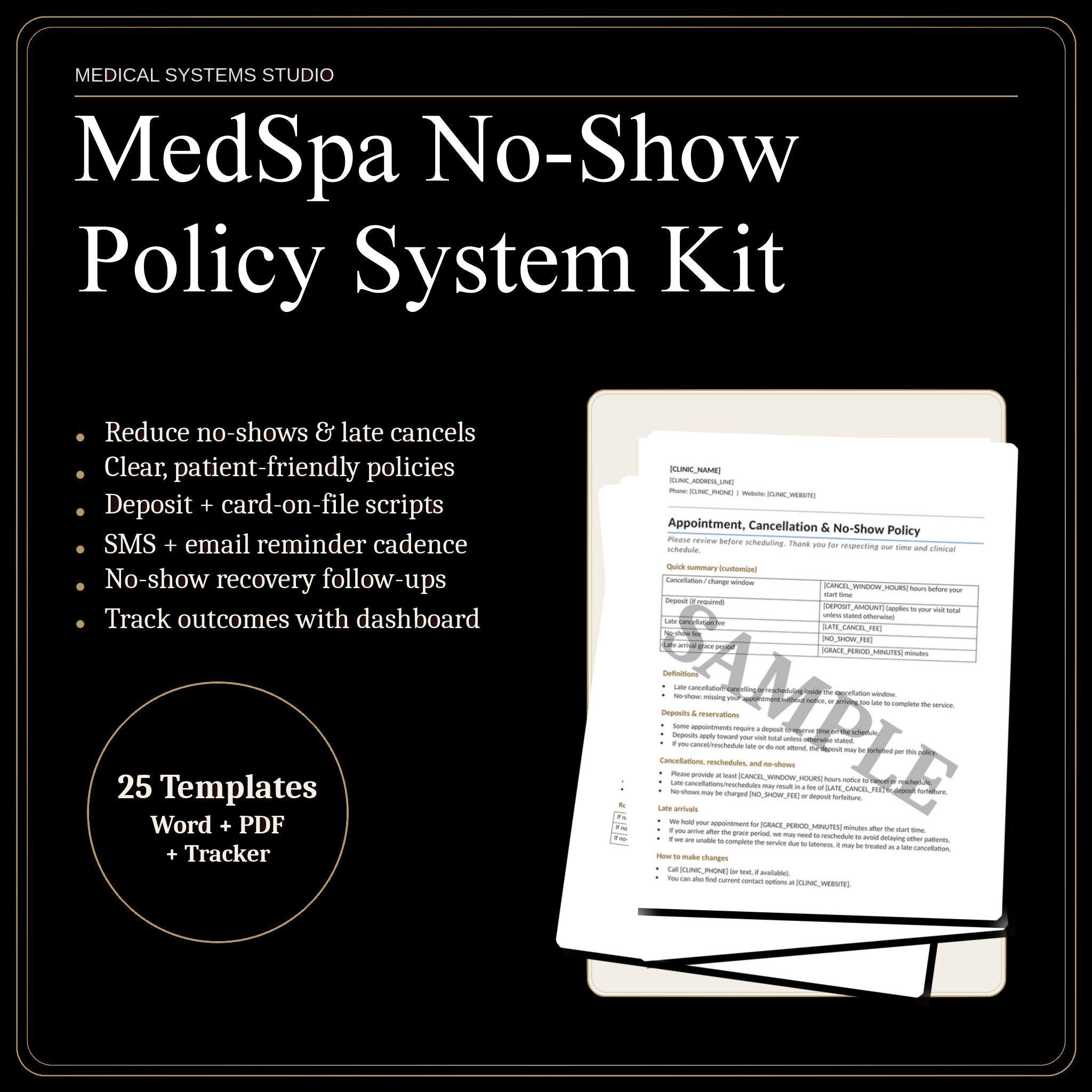 MedSpa No-Show Policy Kit | Clinic Forms, Email Templates, Canva Signs (Digital Download)