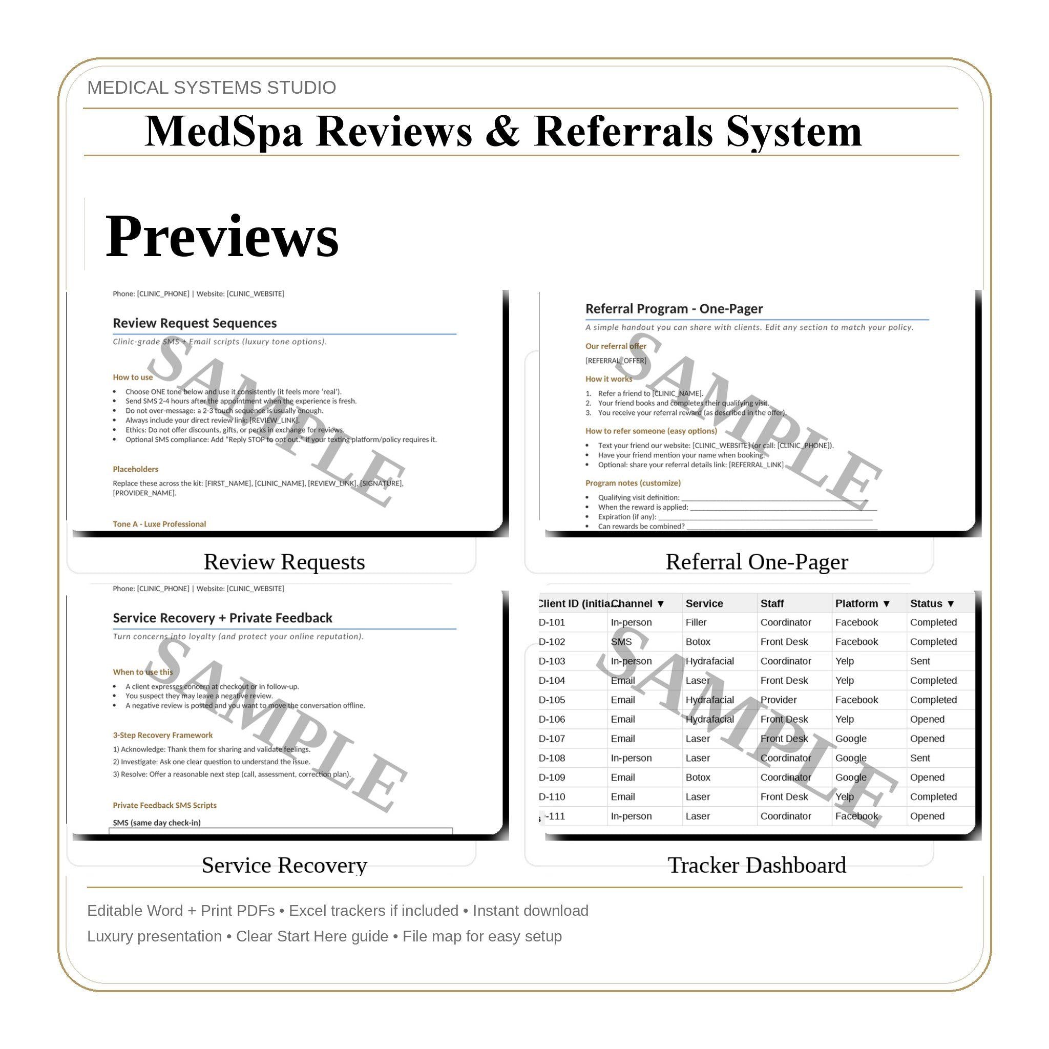 MedSpa Reviews & Referrals System | QR Code Signage, SMS Scripts (Word, PDF, Excel) (Digital Download)
