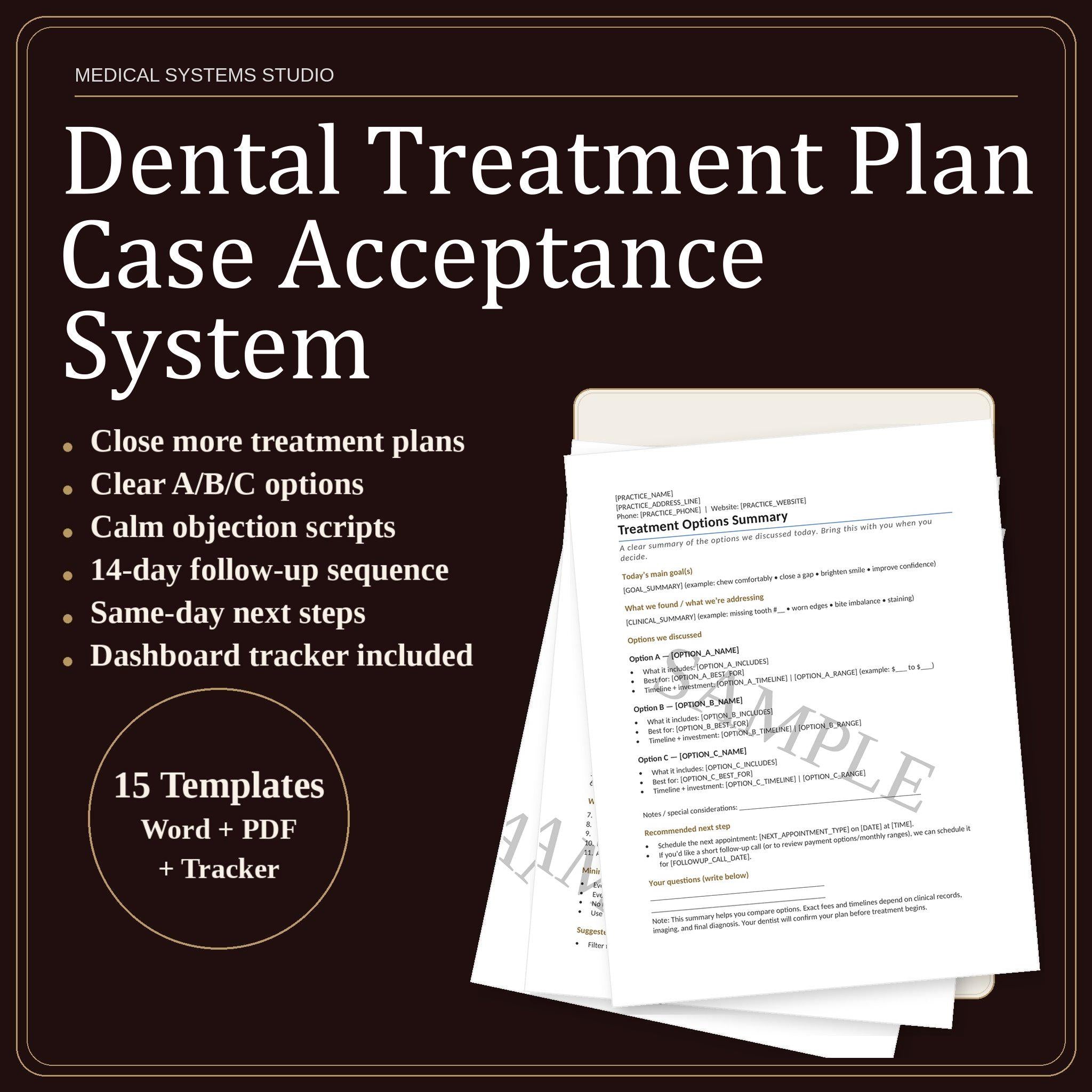 Dental Treatment Plan Case Acceptance System | Scripts + Tracker (Digital Download)