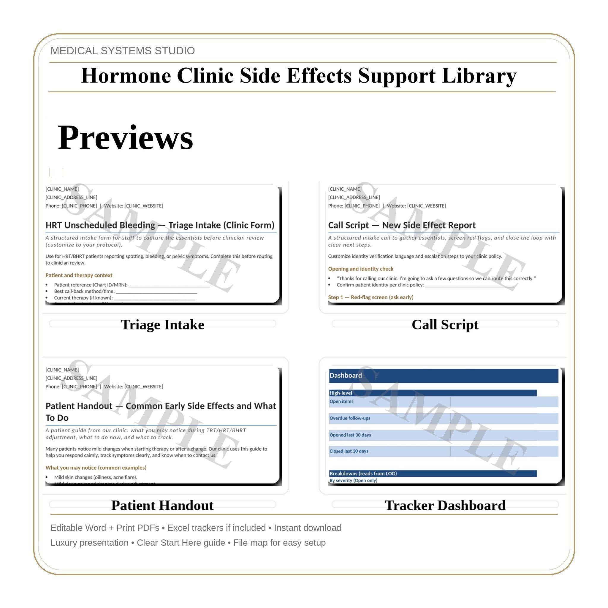 Hormone Clinic Side Effects Support Library | TRT HRT BHRT Workflow Guides (Digital Download)