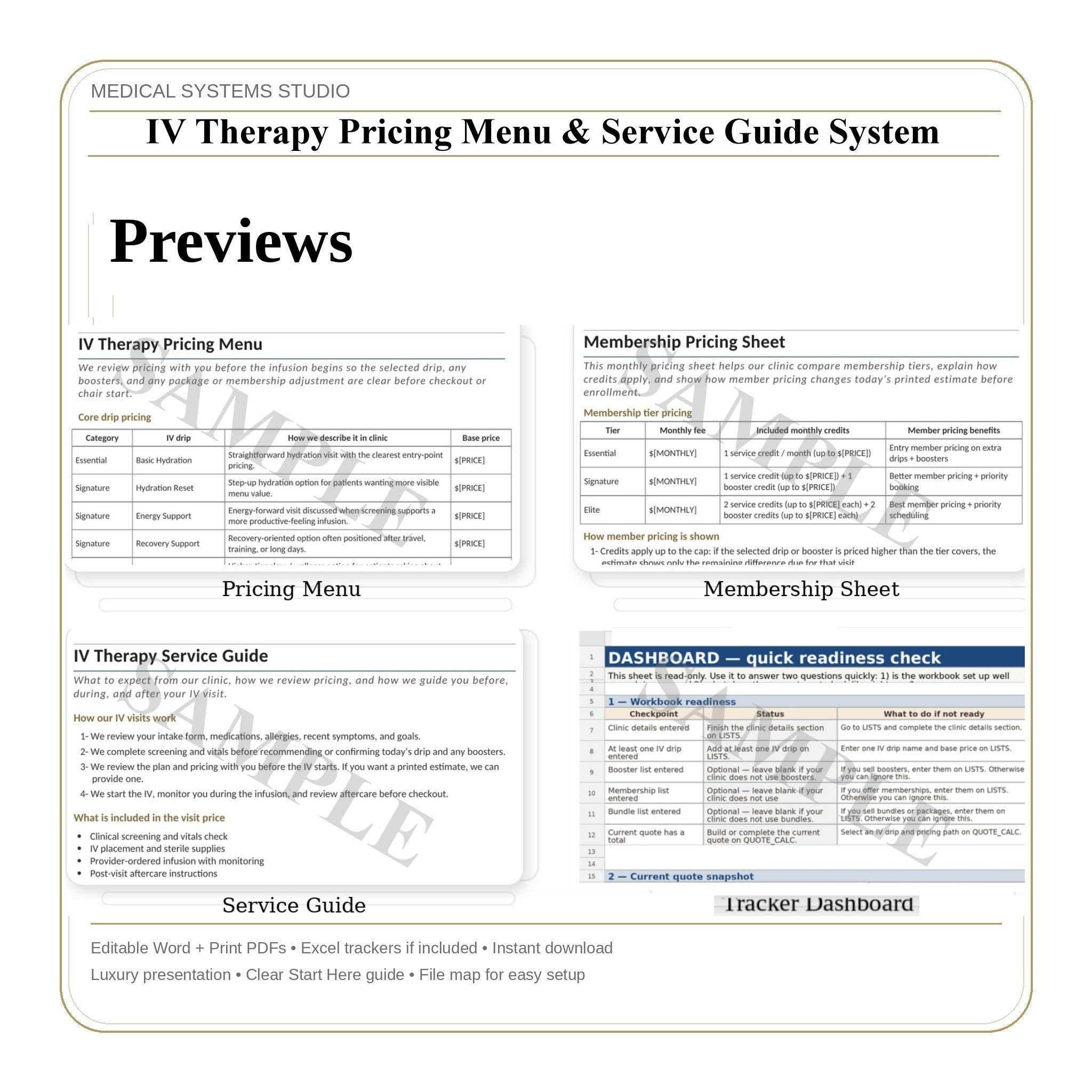 IV Therapy Pricing Menu & Service Guide System | Hydration Clinic Quote Calculator, Pricing (Digital Download)