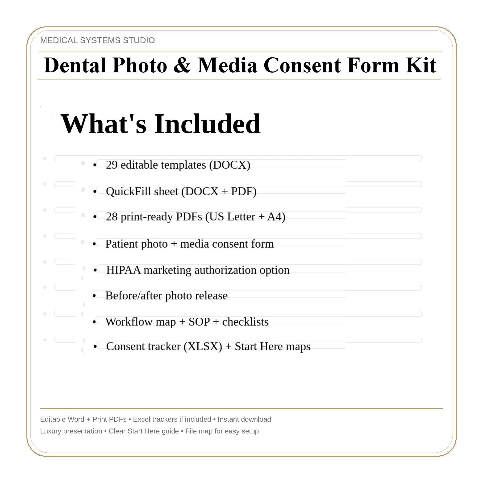 Dental Photo & Media Consent Form Kit | HIPAA, Consent Tracker, SOP (Digital Download)