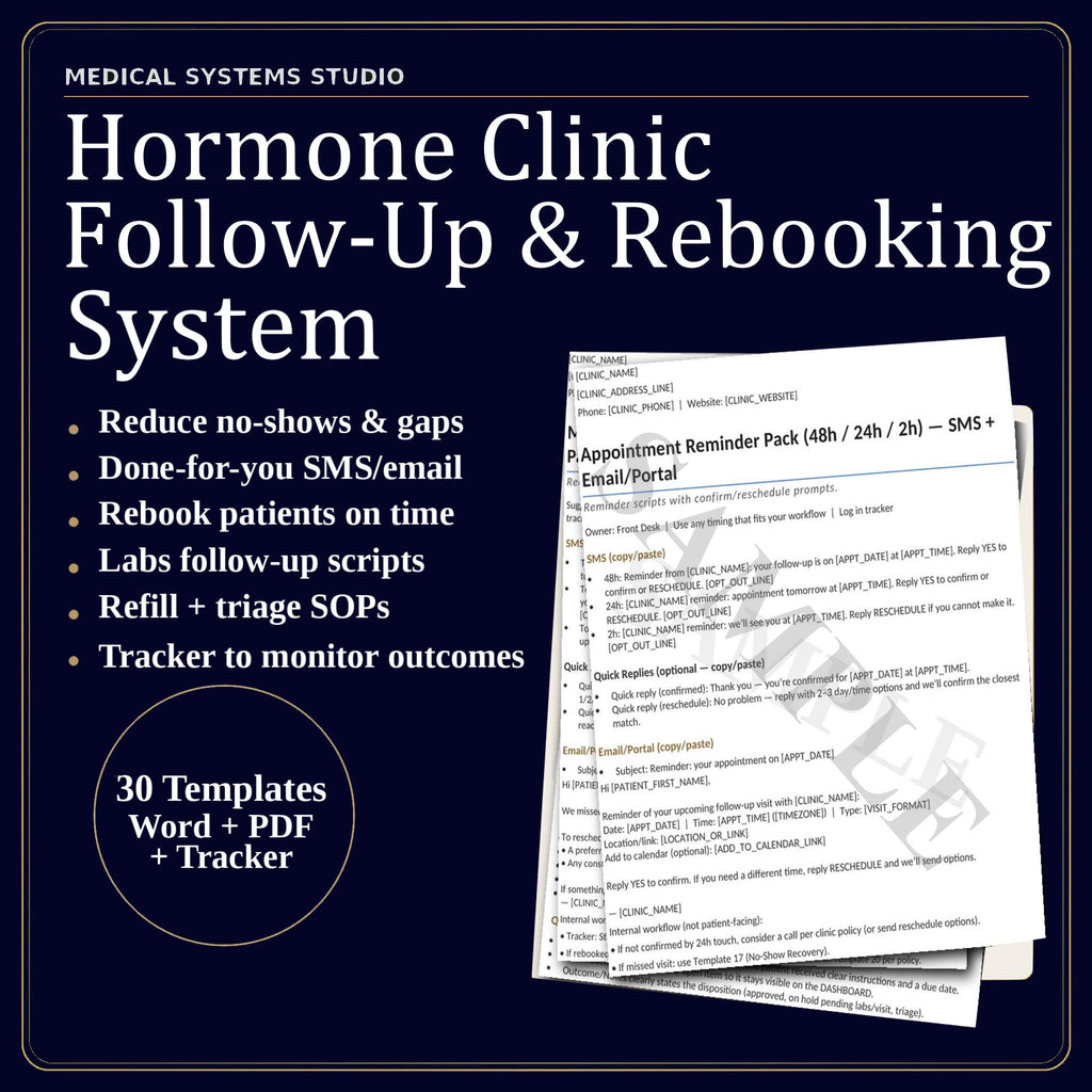 Hormone Clinic Follow-Up & Rebooking System | TRT HRT BHRT | Scripts, Labs, Refill, Tracker (Digital Download)