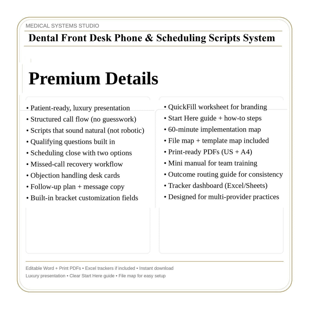 Dental Front Desk Phone Script System | Implant & Veneer Scheduling (Digital Download)