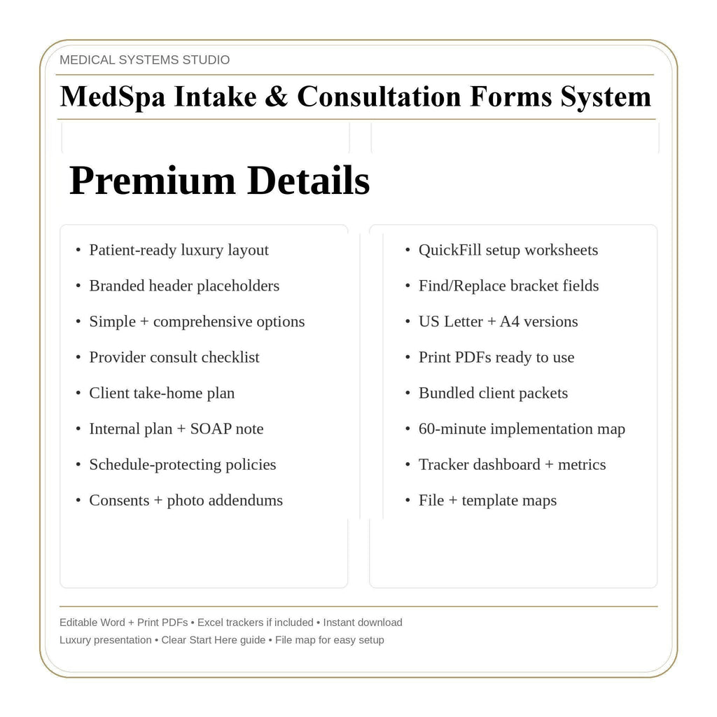 MedSpa Client Intake Forms System | Consultation, Treatment Plan, SOAP Note (Digital Download)
