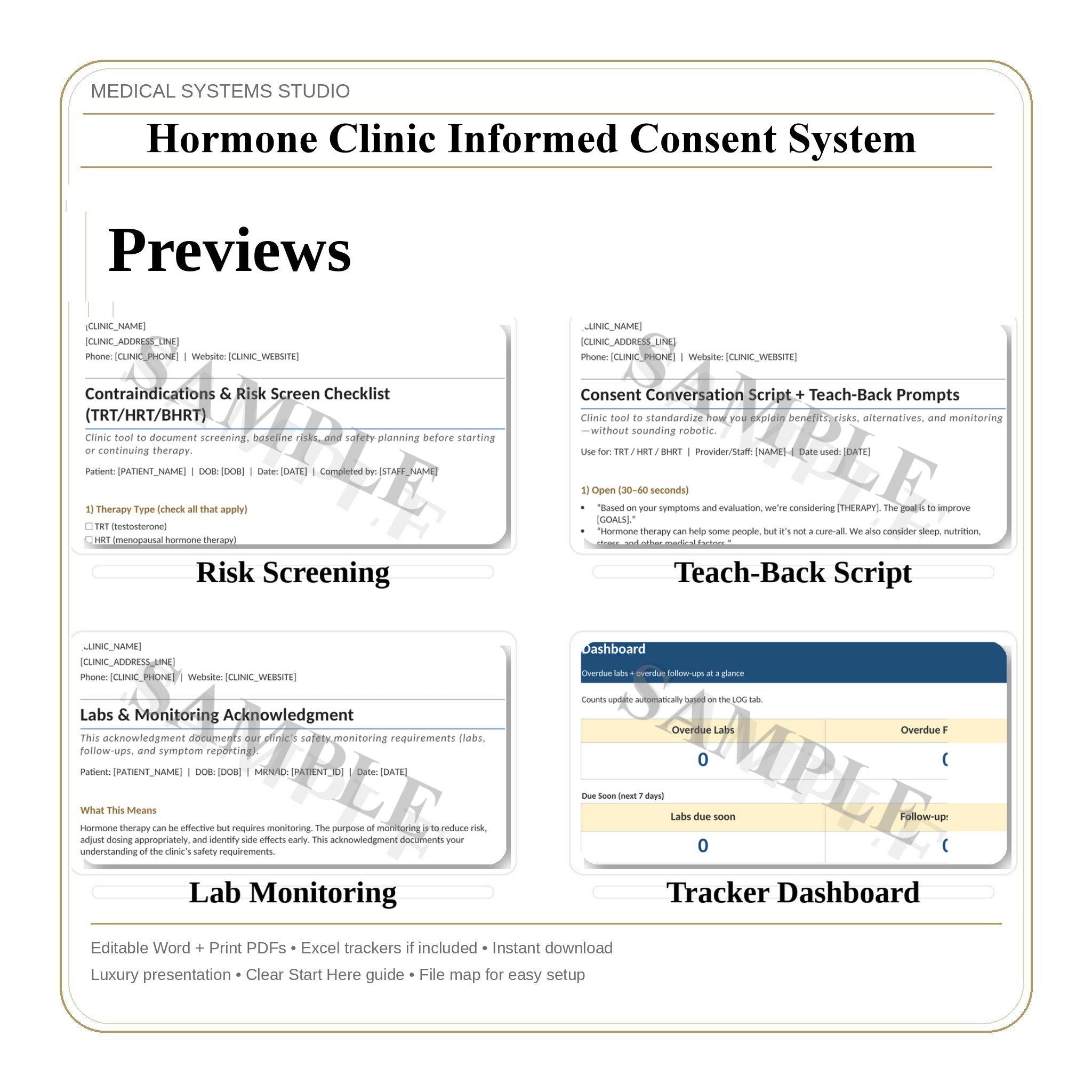 Hormone Clinic Informed Consent System | TRT, HRT, BHRT Forms. Word/PDF/Tracker (Digital Download)