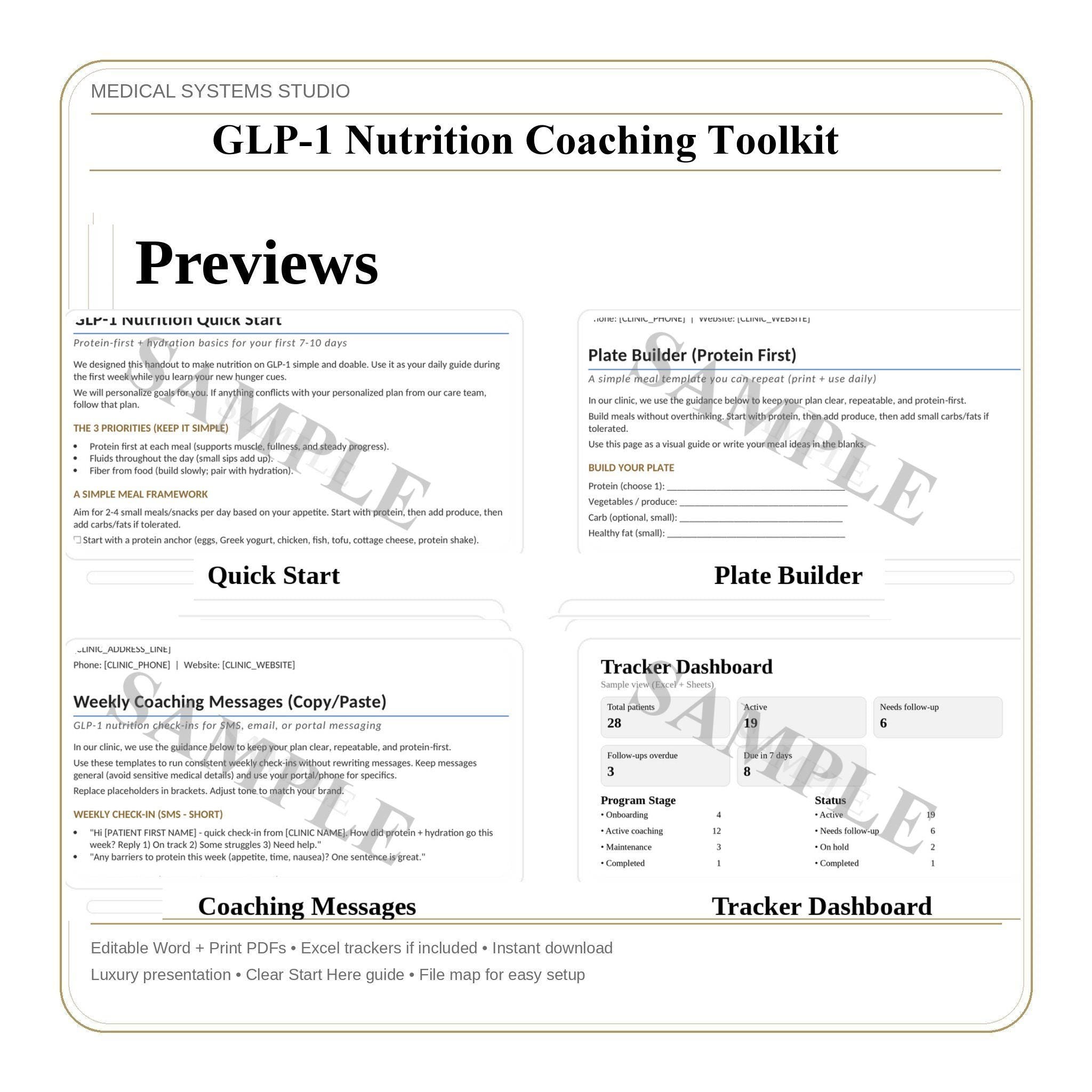 GLP-1 Nutrition Coaching Toolkit | Semaglutide & Tirzepatide Handouts | Protein Targets + Hydration + GI Comfort | Scripts + Tracker