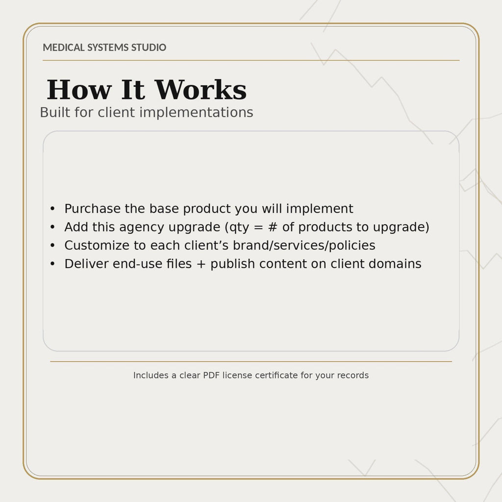 Agency / Multi-Client License Upgrade | For Medical Systems Studio Digital Products | Instant PDF