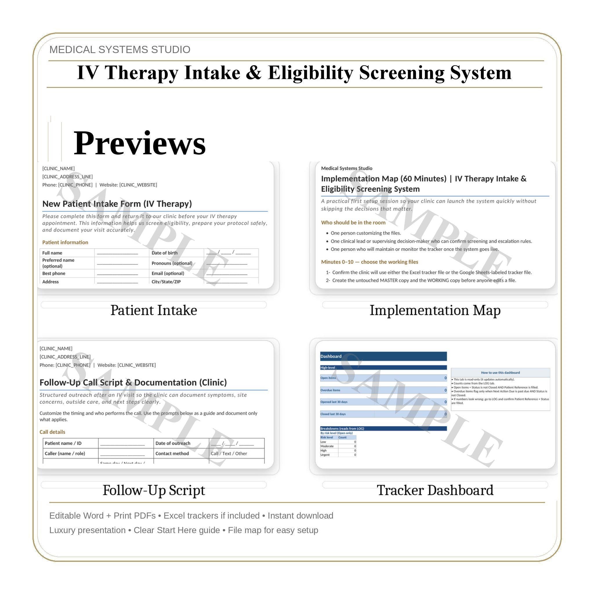 IV Therapy Intake & Eligibility Screening System | Clinic Forms Word/PDF/Tracker (Digital Download)