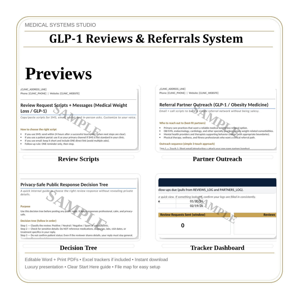GLP-1 Reviews & Referrals System for Clinics | Clinic Reputation Kit, Review Request, QR (Digital Download)
