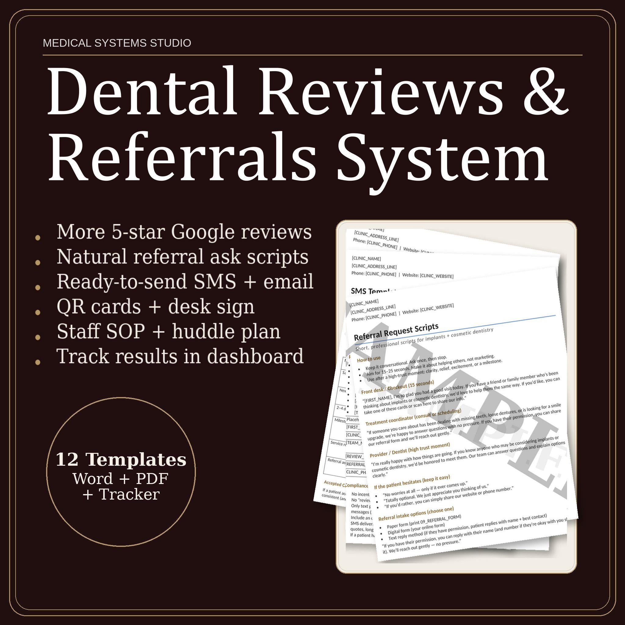 Dental Reviews & Referrals System | SMS, Email Templates + QR Code (Digital Download