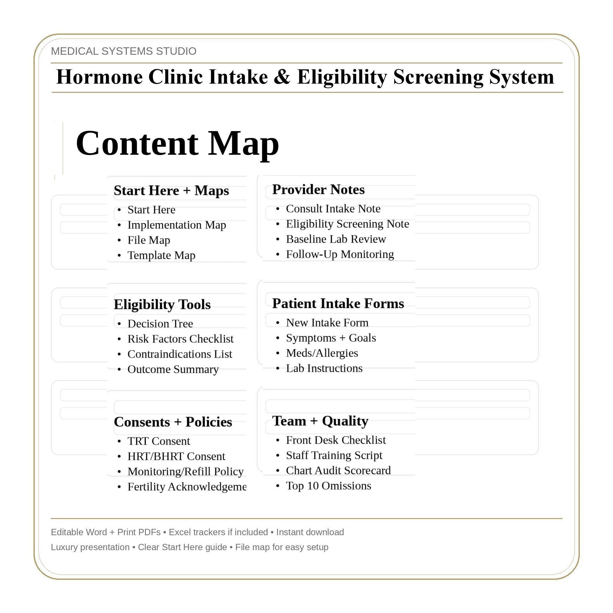 Hormone Clinic Intake & Eligibility Screening System | TRT HRT BHRT Forms, Contraindications, Labs, Consents, Tracker