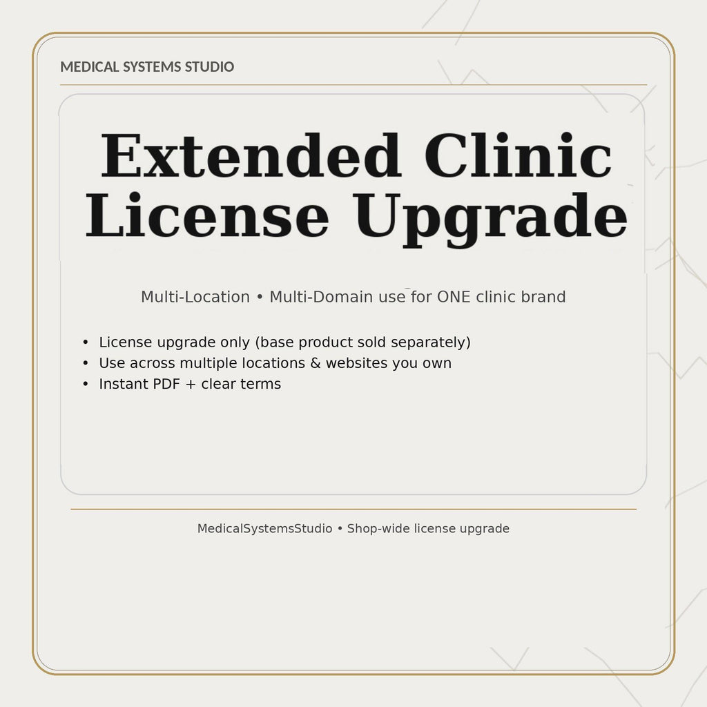 Extended Clinic License Upgrade (Multi-Location) | For Medical Systems Studio Digital Products | Instant PDF