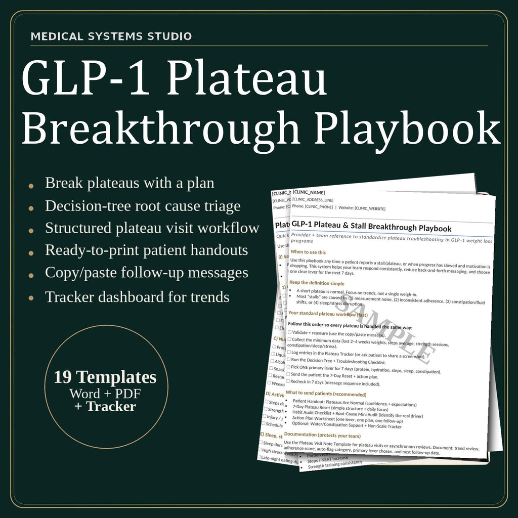 GLP-1 Plateau Breakthrough Playbook | Clinic Protocol, Decision Tree, 7 Day Reset, Tracker (Digital Download)