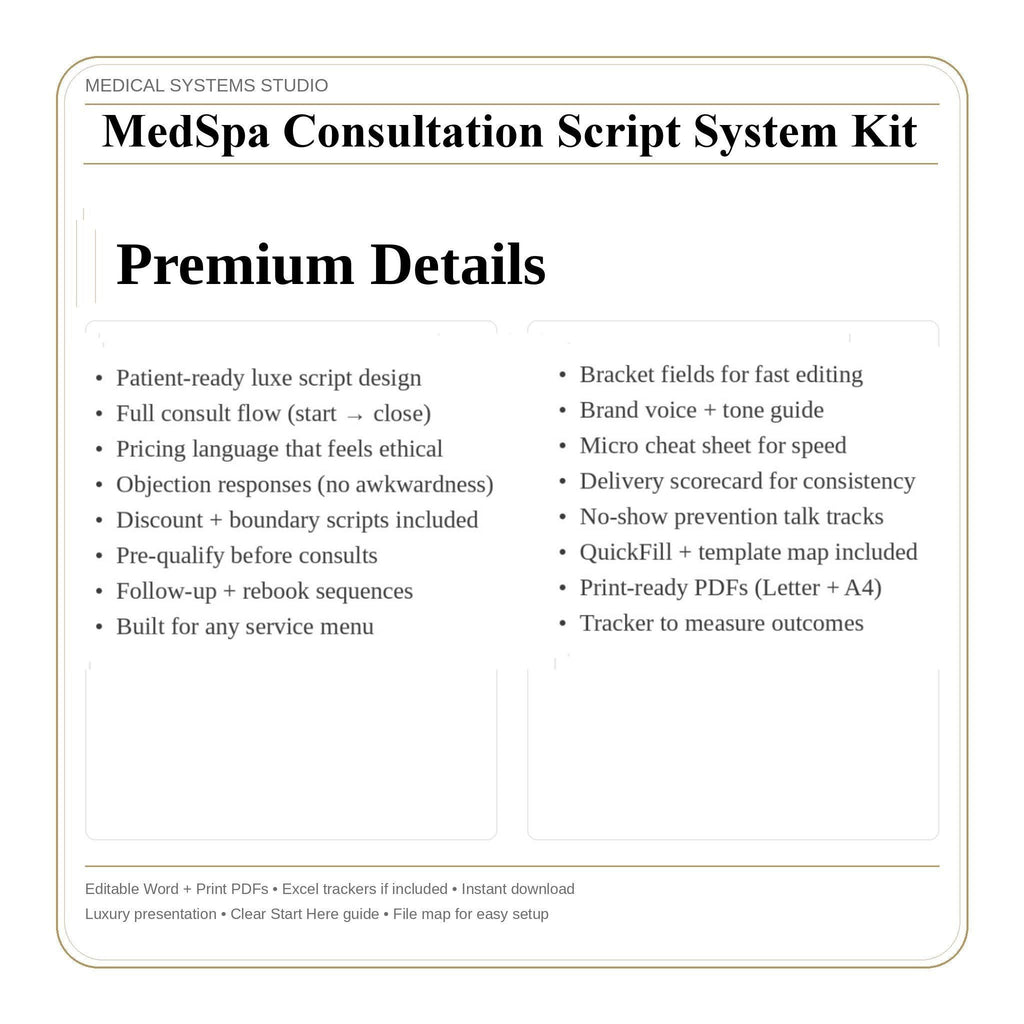 MedSpa Consultation Script System | Clinic Forms, Objection Handling (Digital Download)