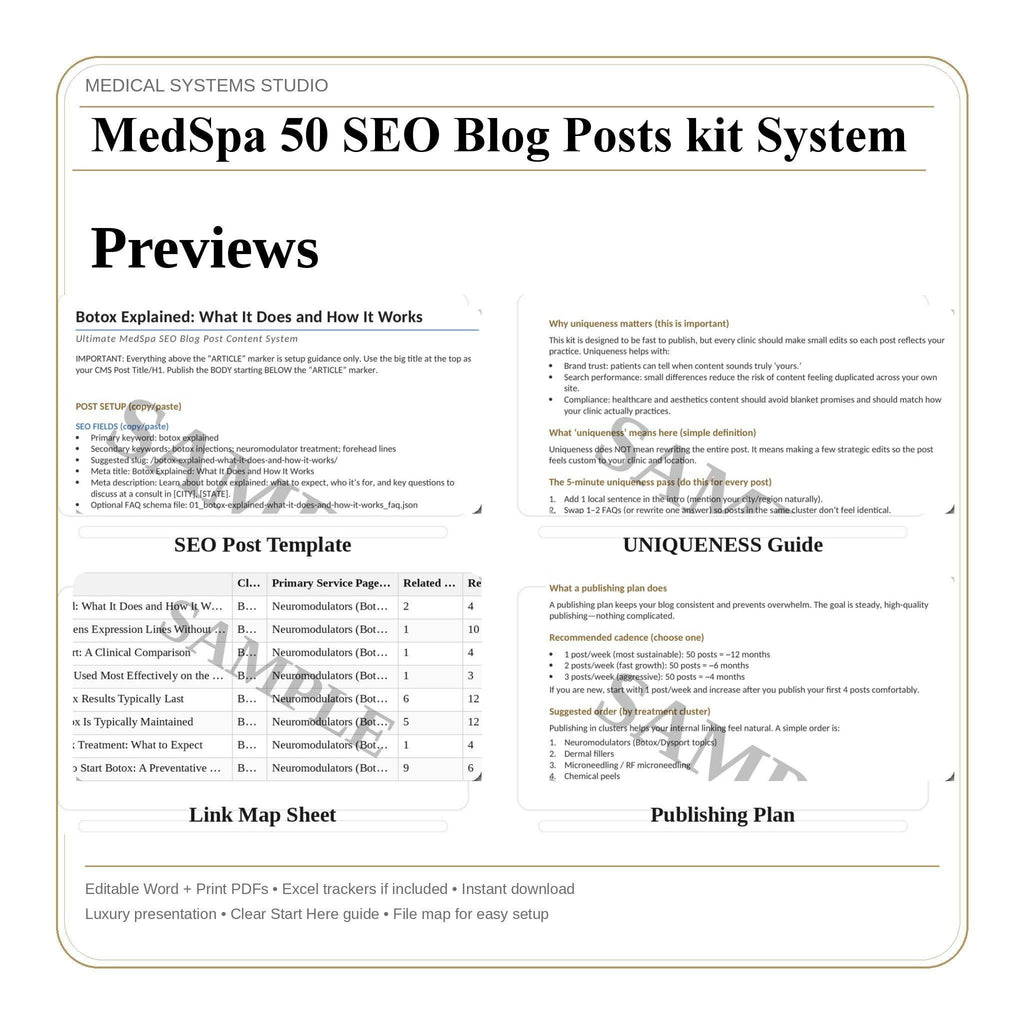 MedSpa SEO Blog Post Kit | 50+ Long Form Templates