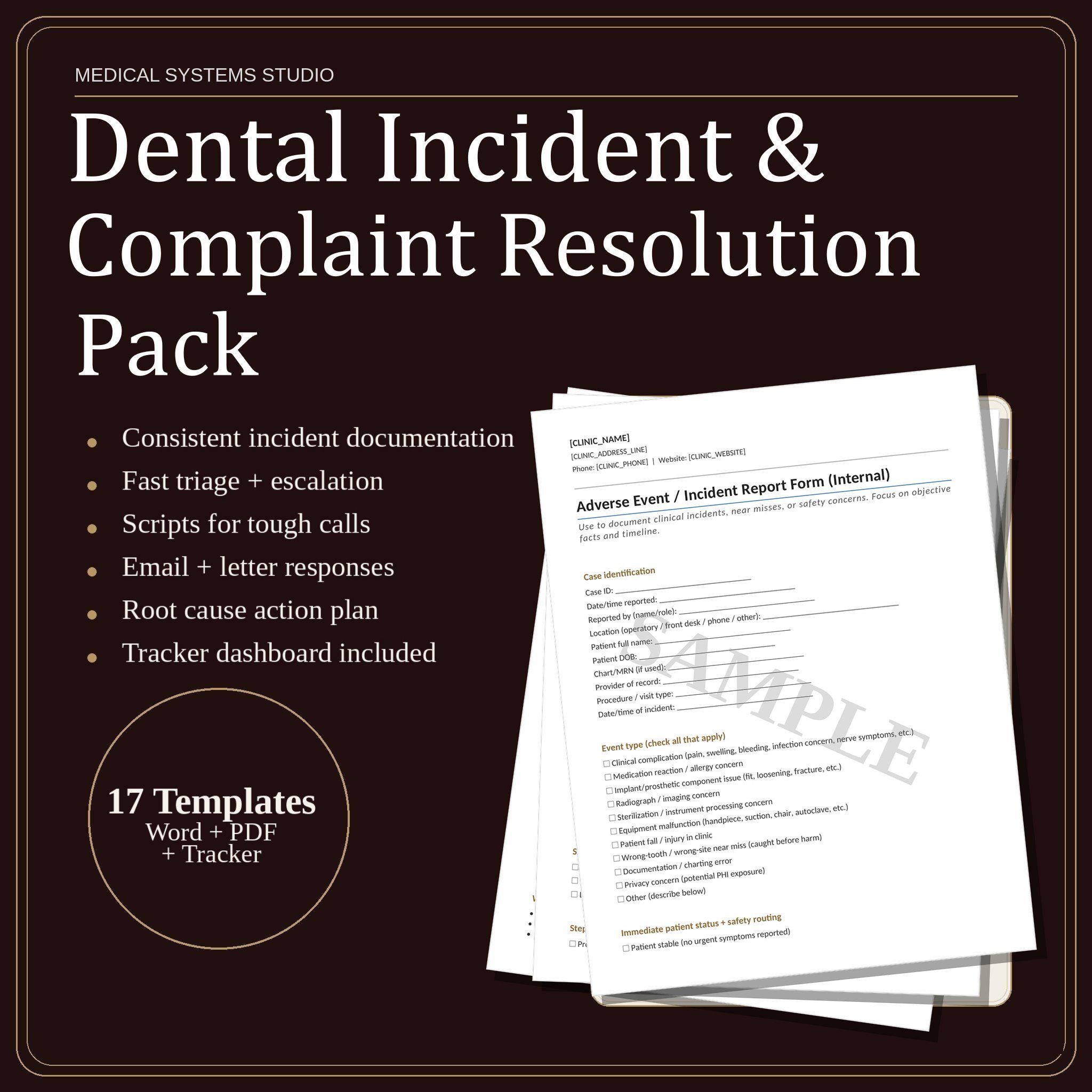 Dental Incident & Complaint Resolution Kit | Clinic Workflow (Digital Download)