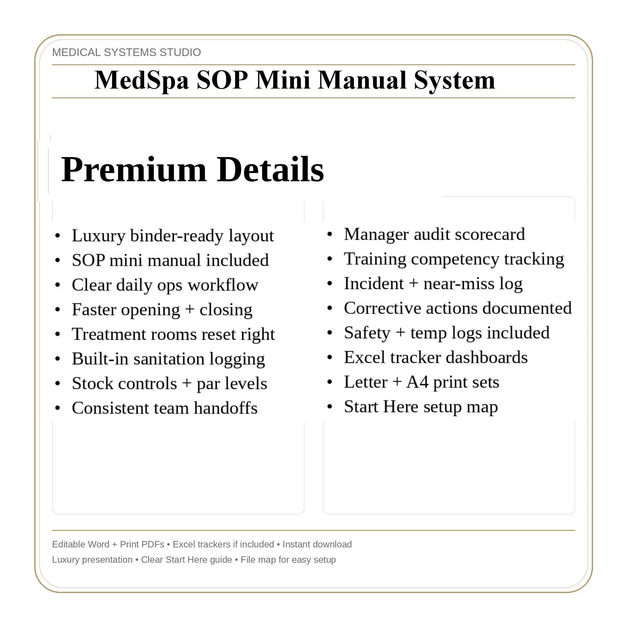 MedSpa SOP Manual | Clinic Checklists, Sanitation Logs (Digital Download)