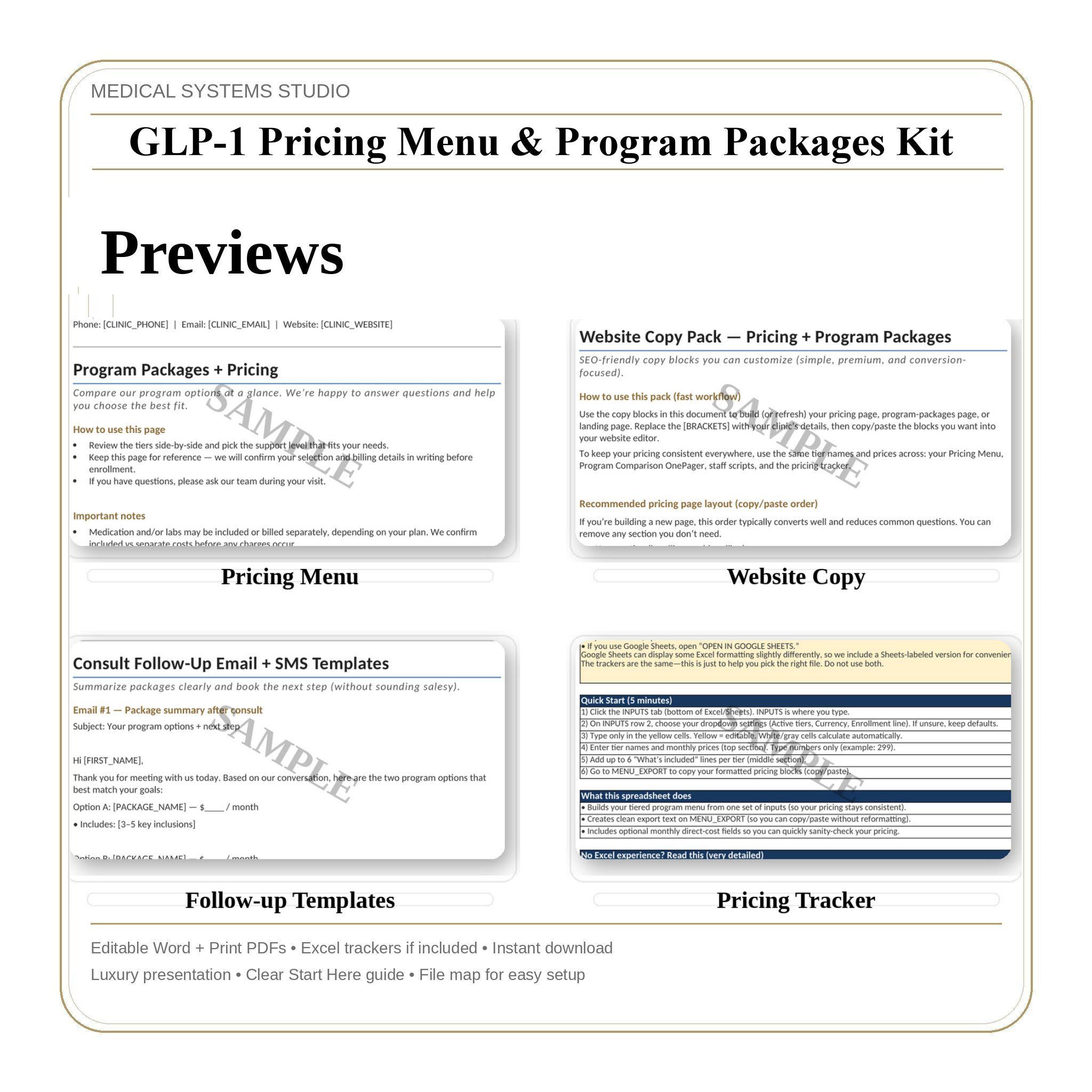 GLP-1 Pricing Menu & Program Packages Kit | Semaglutide/Tirzepatide Program Pricing Guide | Tier Builder, Cost Scripts, Estimator Tracker