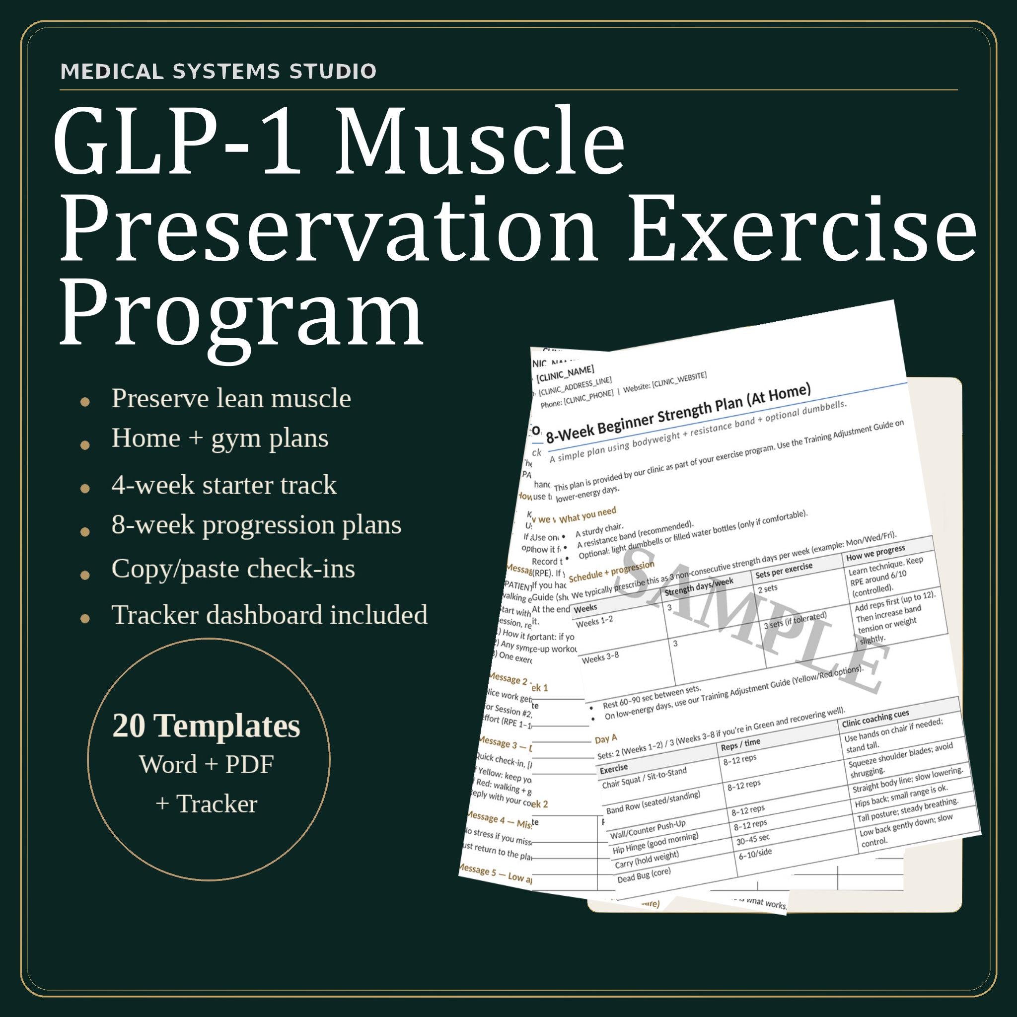 GLP-1 Muscle Preservation Exercise Program Kit | Semaglutide/Tirzepatide Strength Plans + Adjustment Guide + Tracker