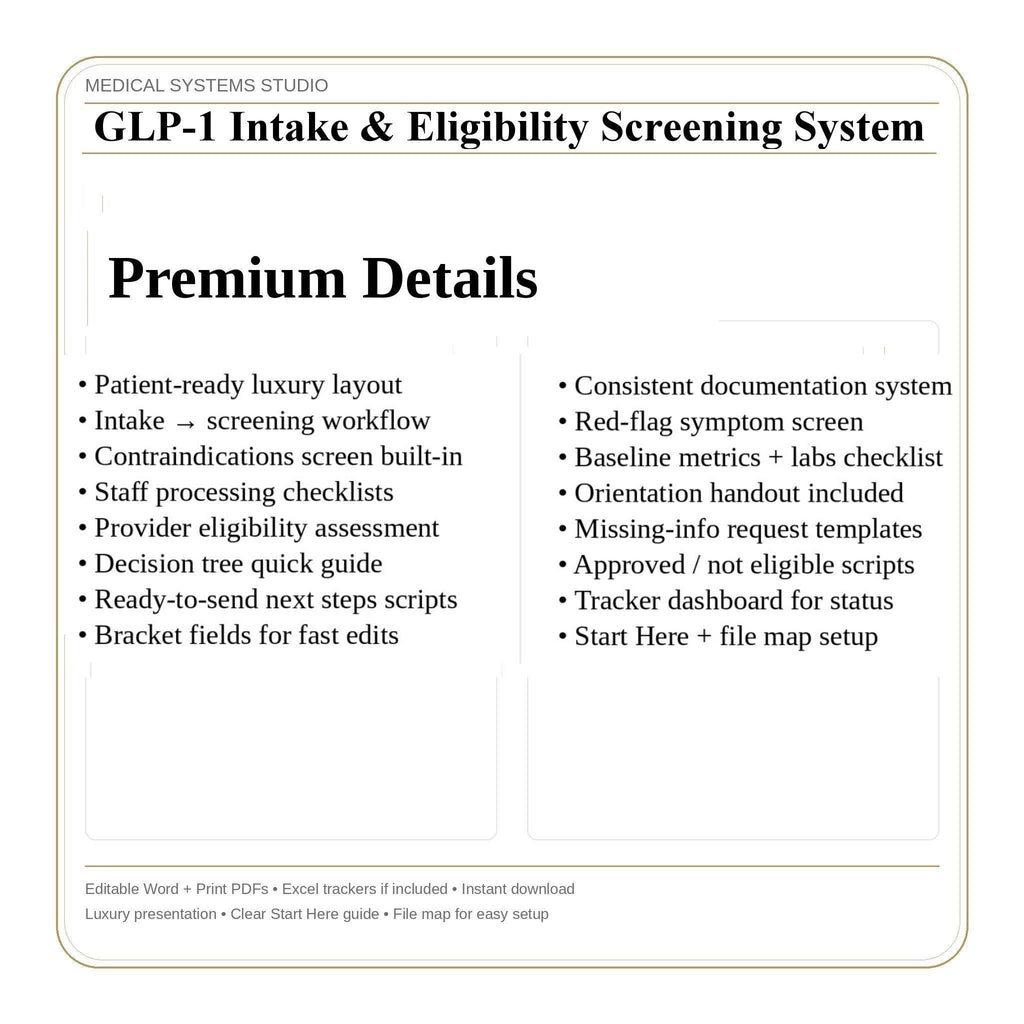 GLP-1 Intake Form | Medical Weight Loss Clinic Eligibility System (Digital Download)
