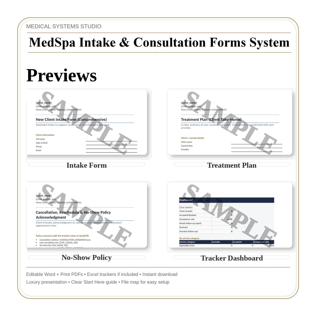 MedSpa Client Intake Forms System | Consultation, Treatment Plan, SOAP Note (Digital Download)