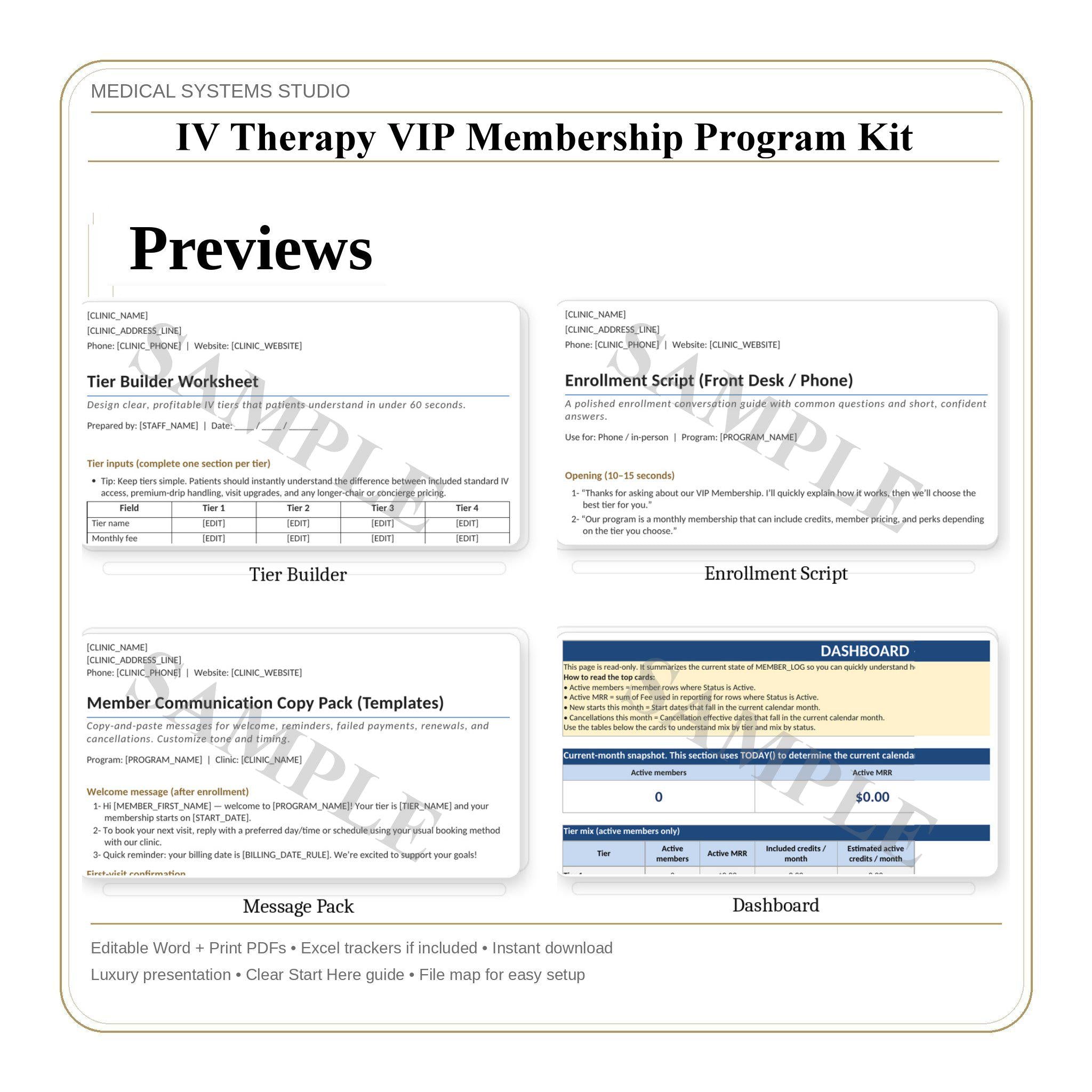 IV Therapy VIP Membership Program Kit | Tiered Subscription, Terms, Enrollment, Pricing (Word/PDF/Excel)