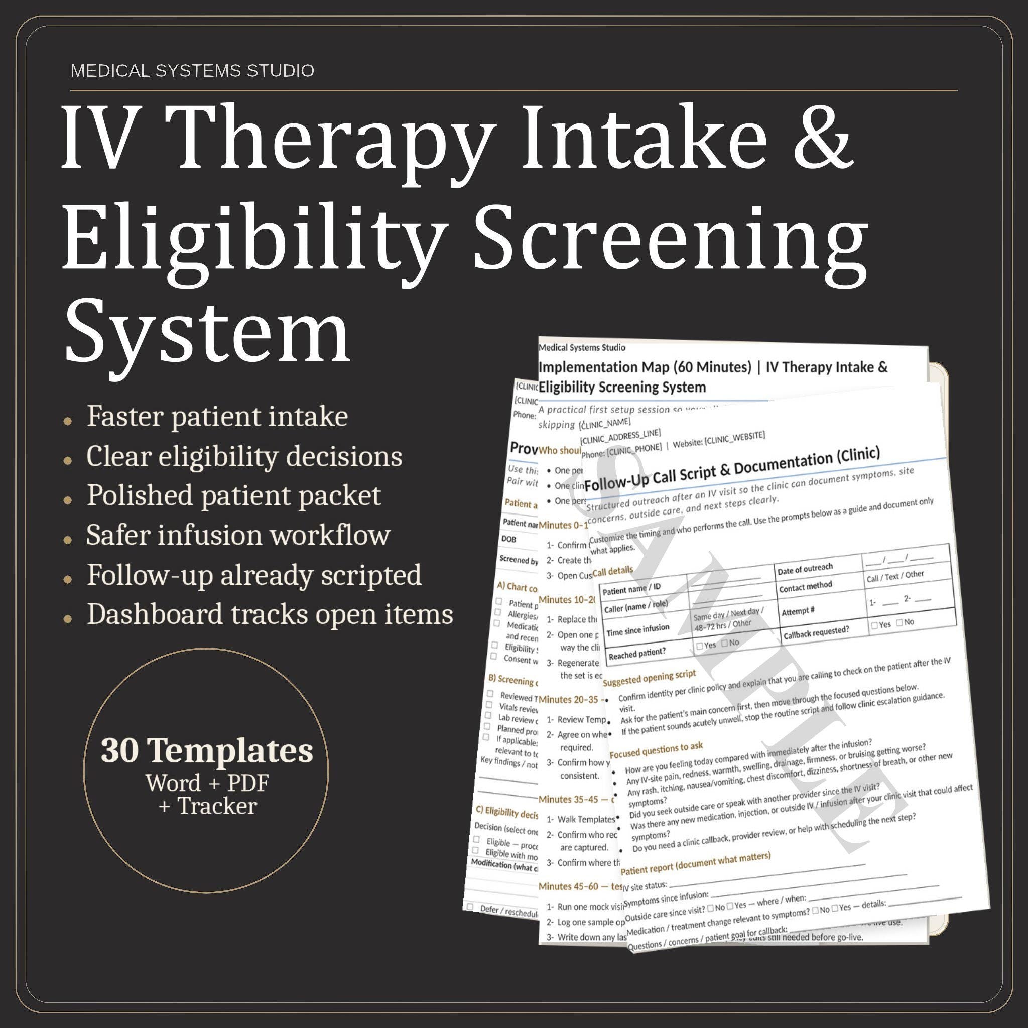 IV Therapy Intake & Eligibility Screening System | Clinic Forms Word/PDF/Tracker (Digital Download)