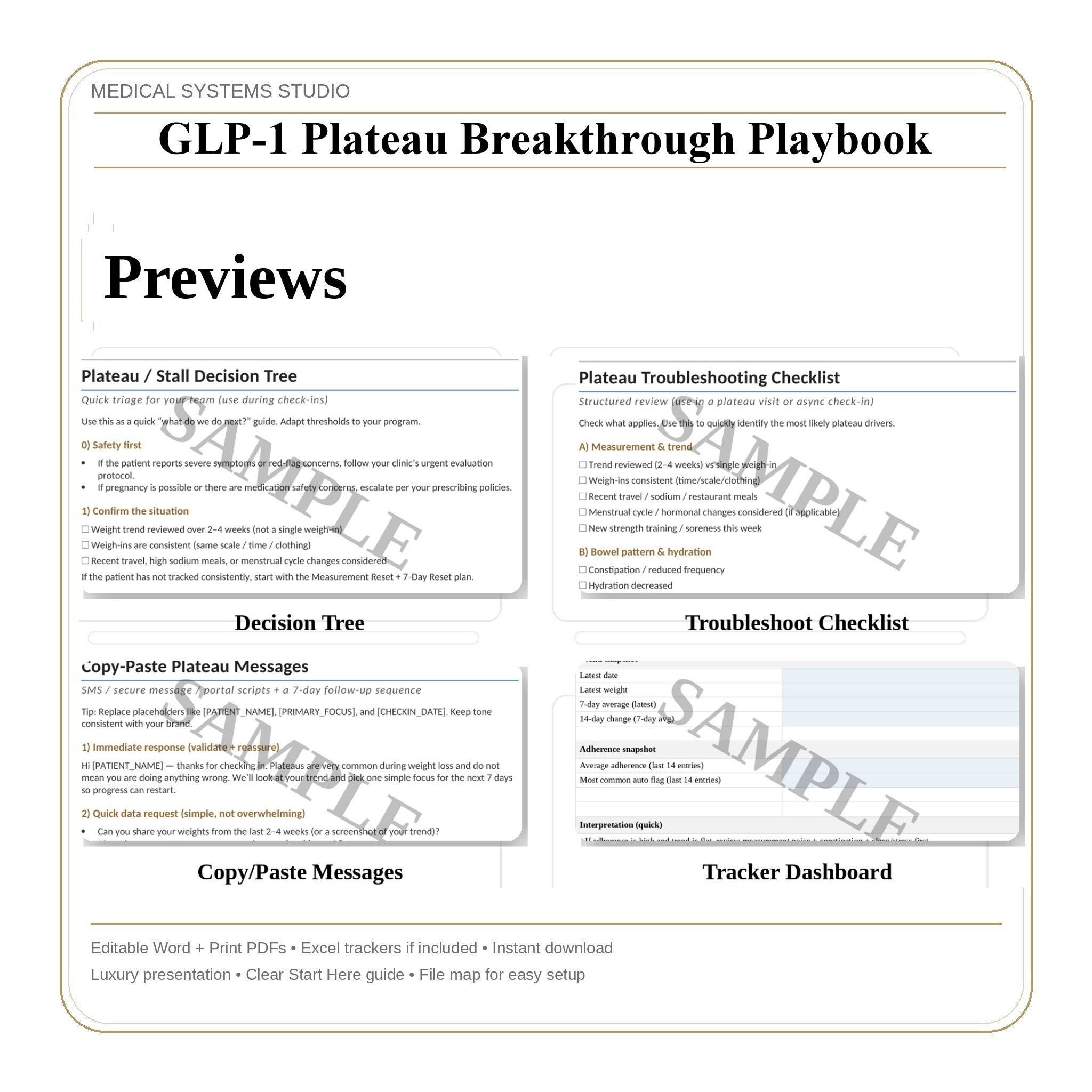 GLP-1 Plateau Breakthrough Playbook | Clinic Protocol, Decision Tree, 7 Day Reset, Tracker (Digital Download)