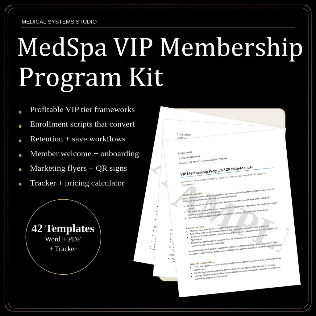 MedSpa VIP Membership Program Kit | Clinic SOP Templates (Word, PDF, xlsx)