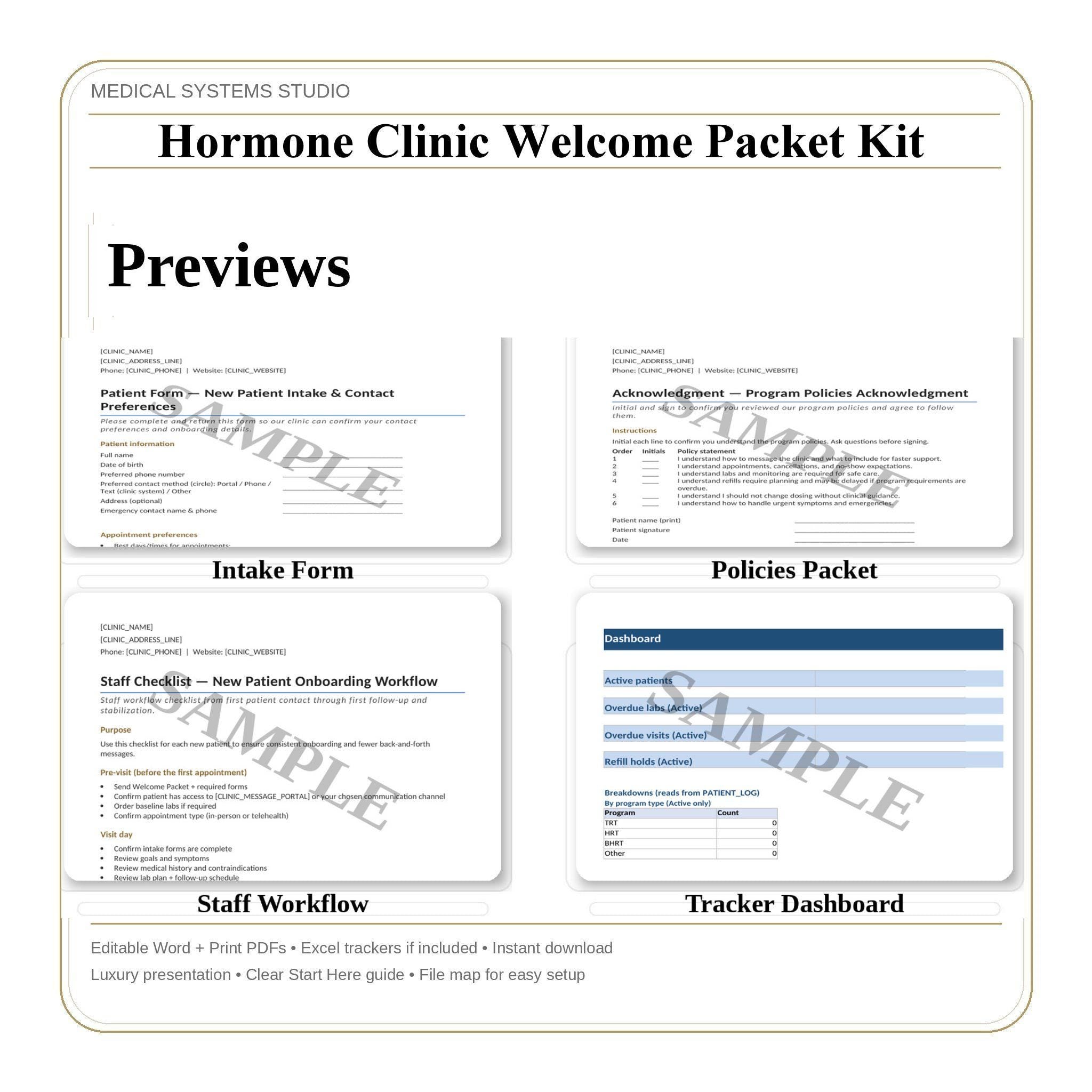 Hormone Clinic Welcome Packet Kit | TRT HRT BHRT Program Roadmap, Policies (Word/PDF/Tracker)