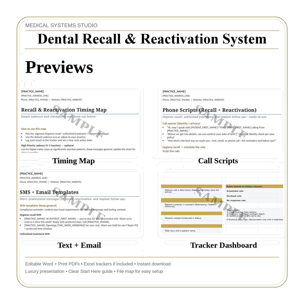 Dental Recall & Reactivation System | Patient Communication Templates (Digital Download)