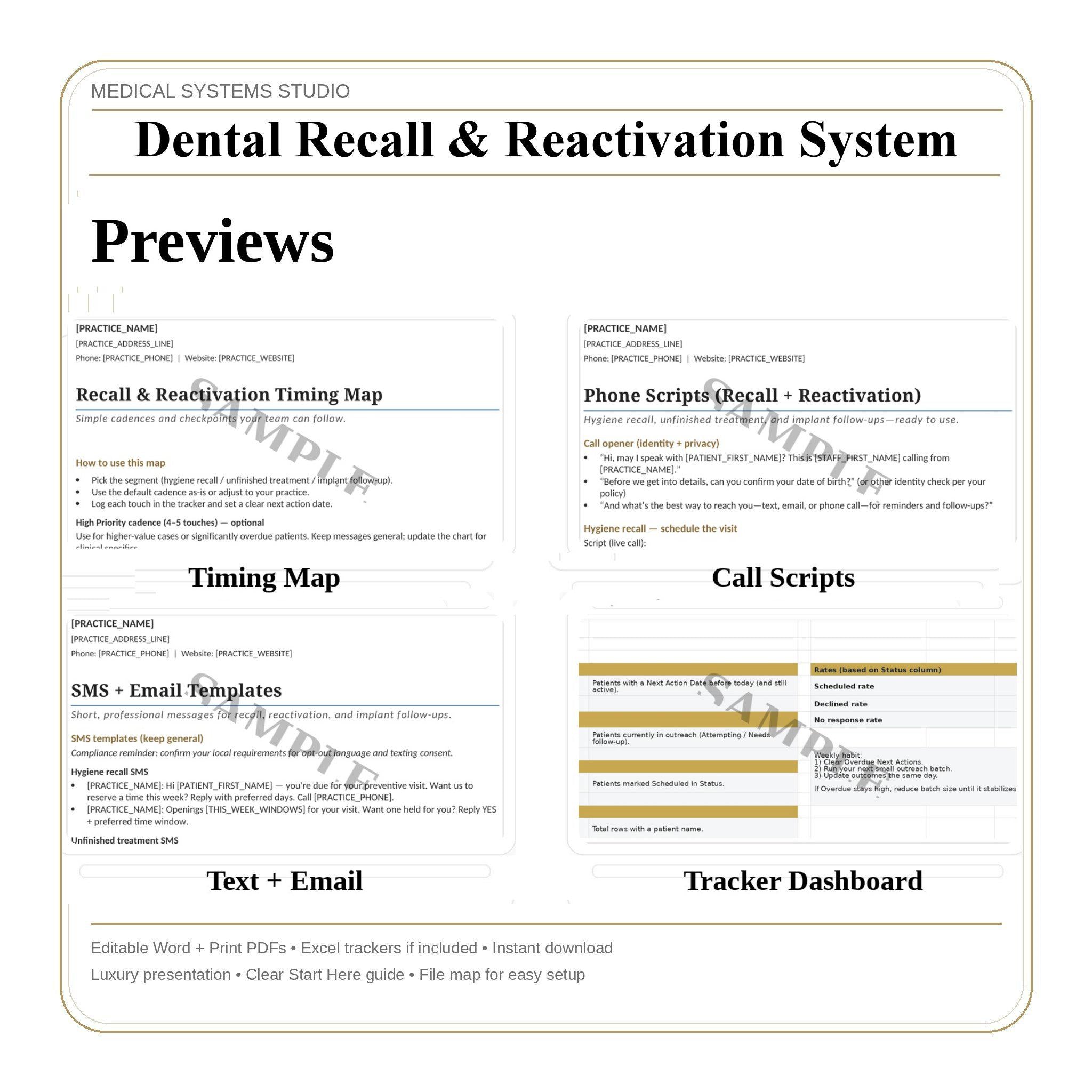 Dental Recall & Reactivation System | Patient Communication Templates (Digital Download)