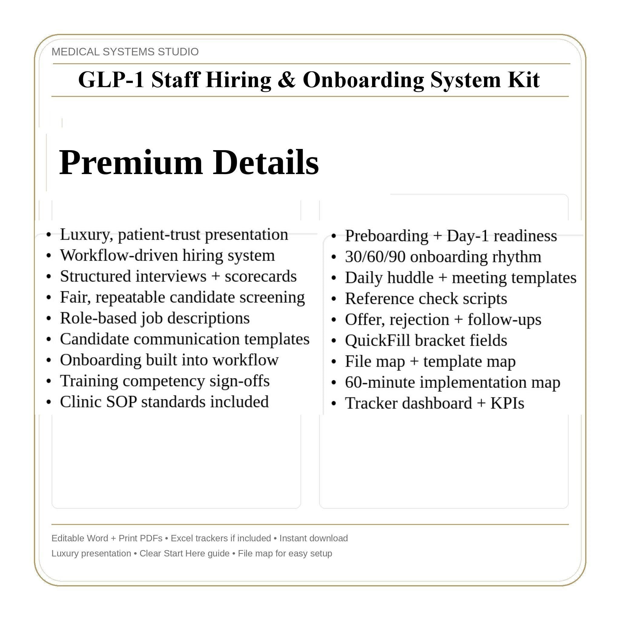 GLP-1 Staff Hiring & Onboarding System Kit | Job descriptions, Interview, Training (Word, PDF, Tracker)