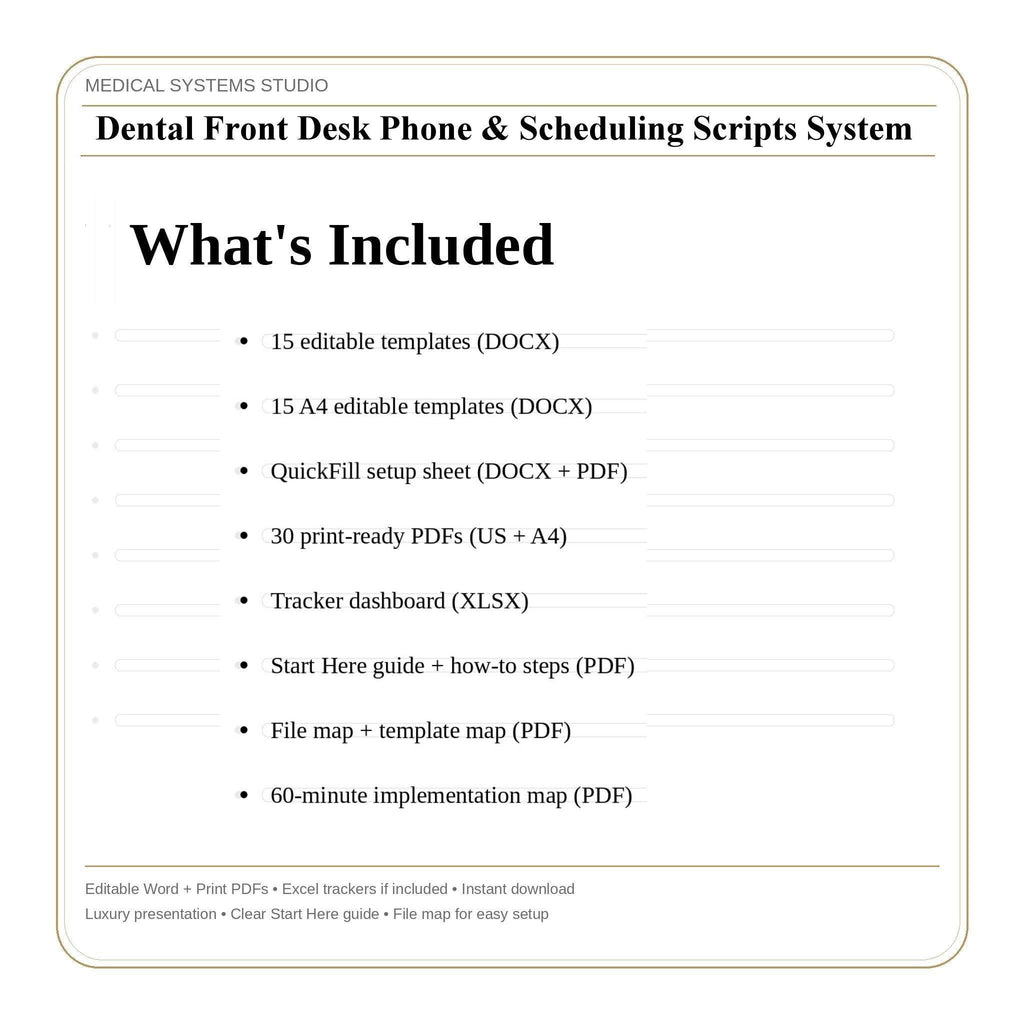 Dental Front Desk Phone Script System | Implant & Veneer Scheduling (Digital Download)