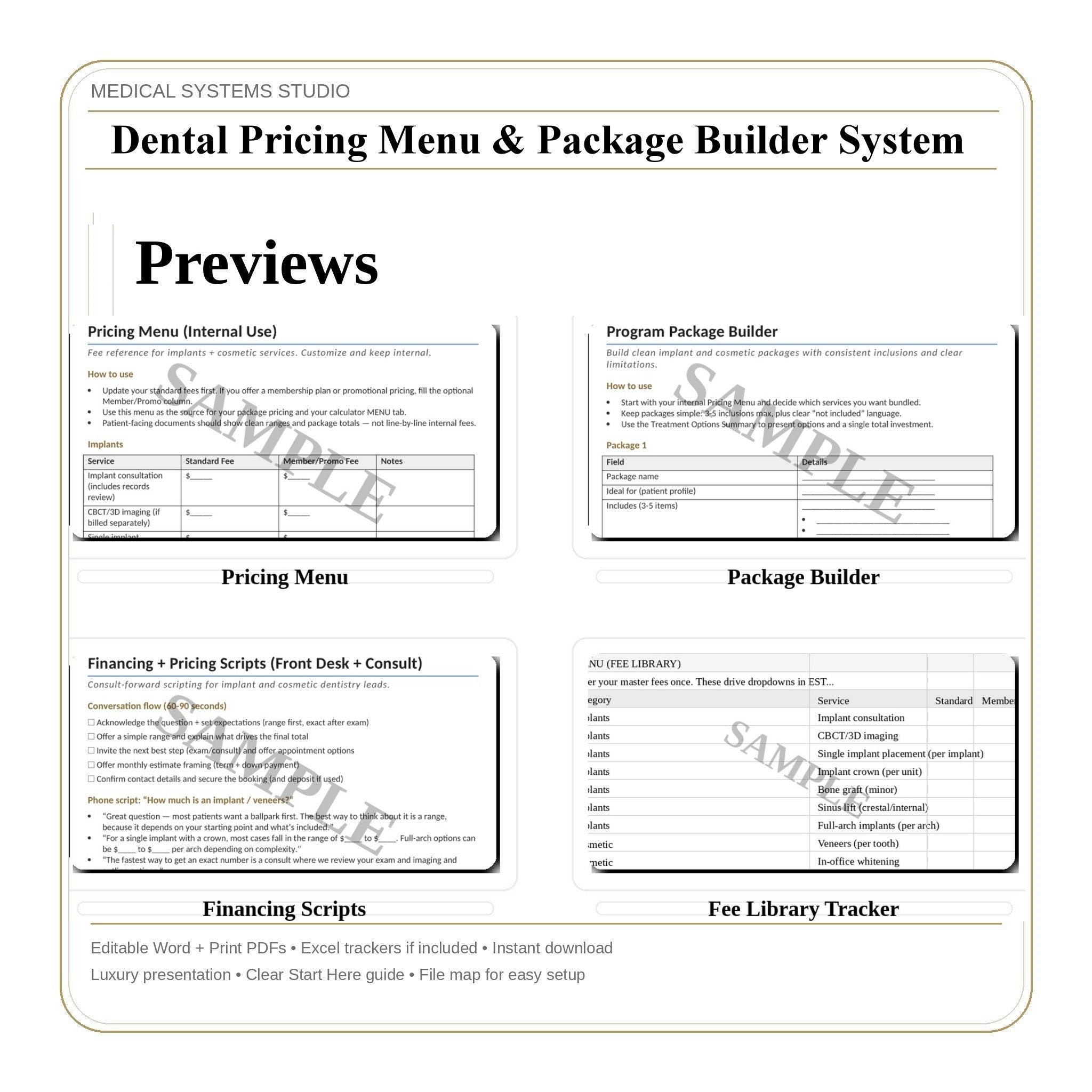 Dental Pricing Menu & Package Builder | Cosmetic Implant Fee System (Digital Download)