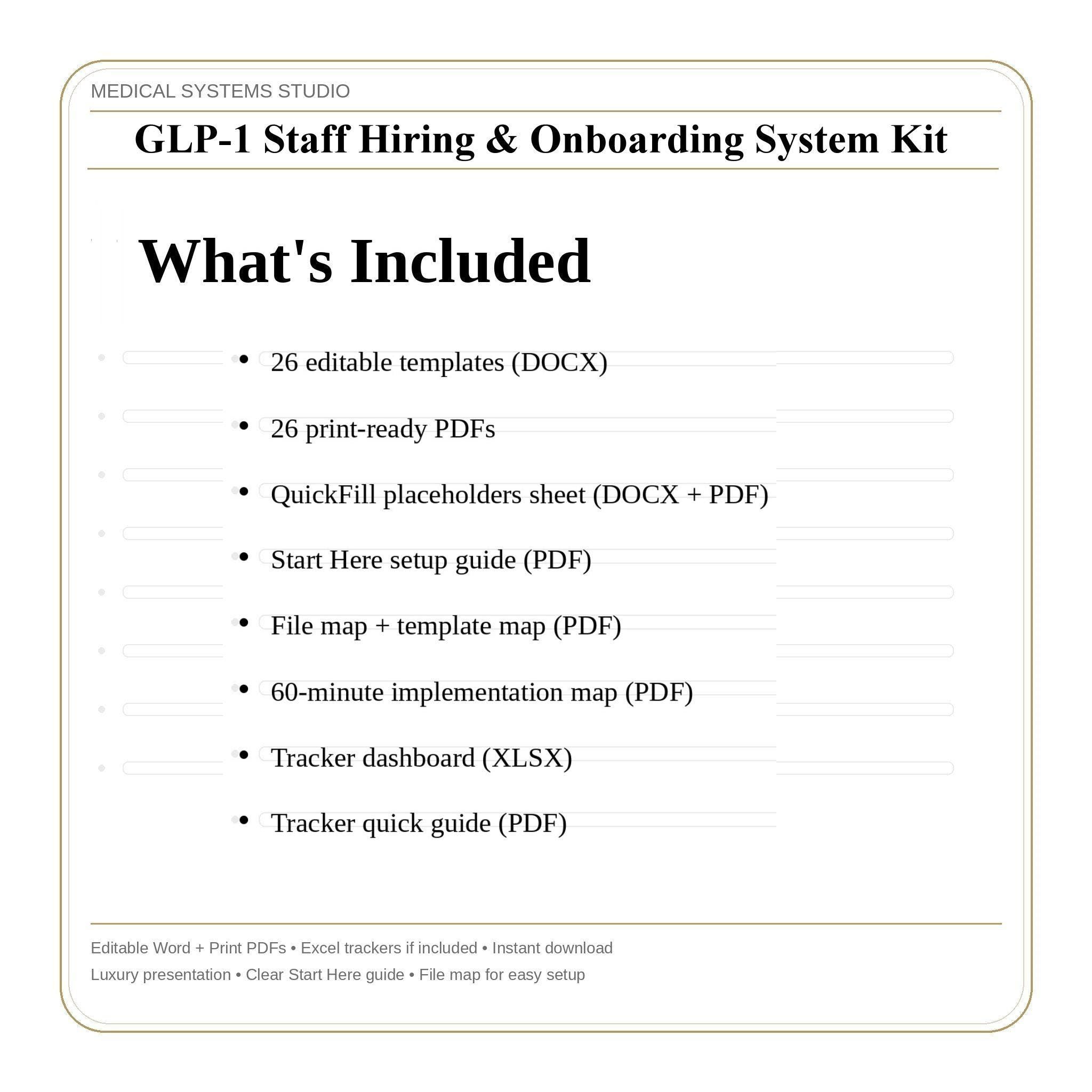 GLP-1 Staff Hiring & Onboarding System Kit | Job descriptions, Interview, Training (Word, PDF, Tracker)