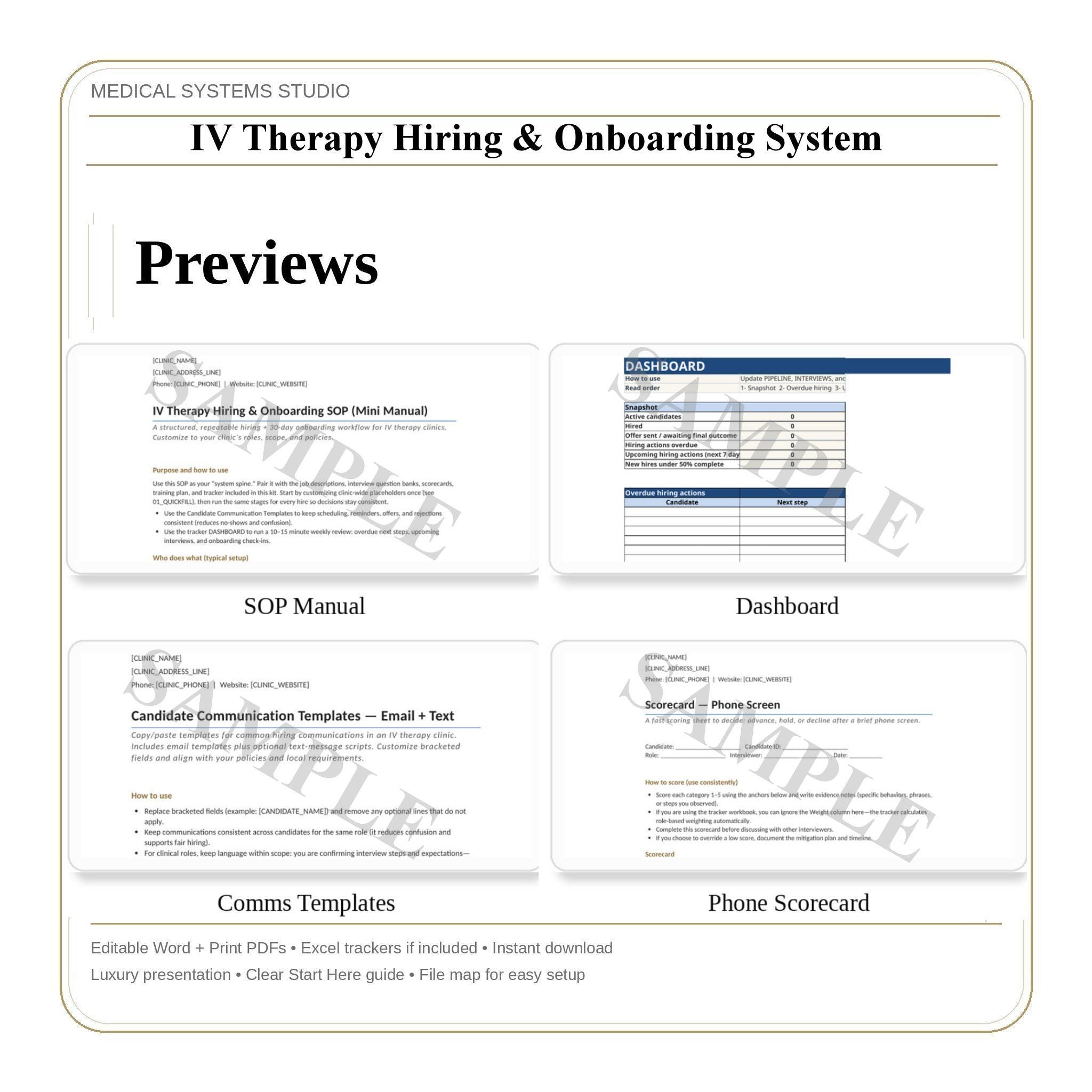 IV Therapy Hiring & Onboarding System | Job Descriptions + Interview Questions + Scorecards + 30-Day Training Plan + Tracker