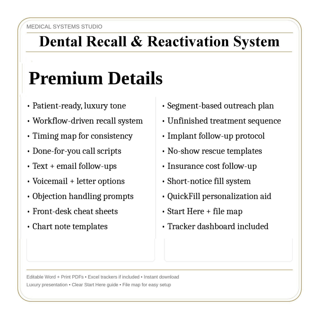 Dental Recall & Reactivation System | Patient Communication Templates (Digital Download)
