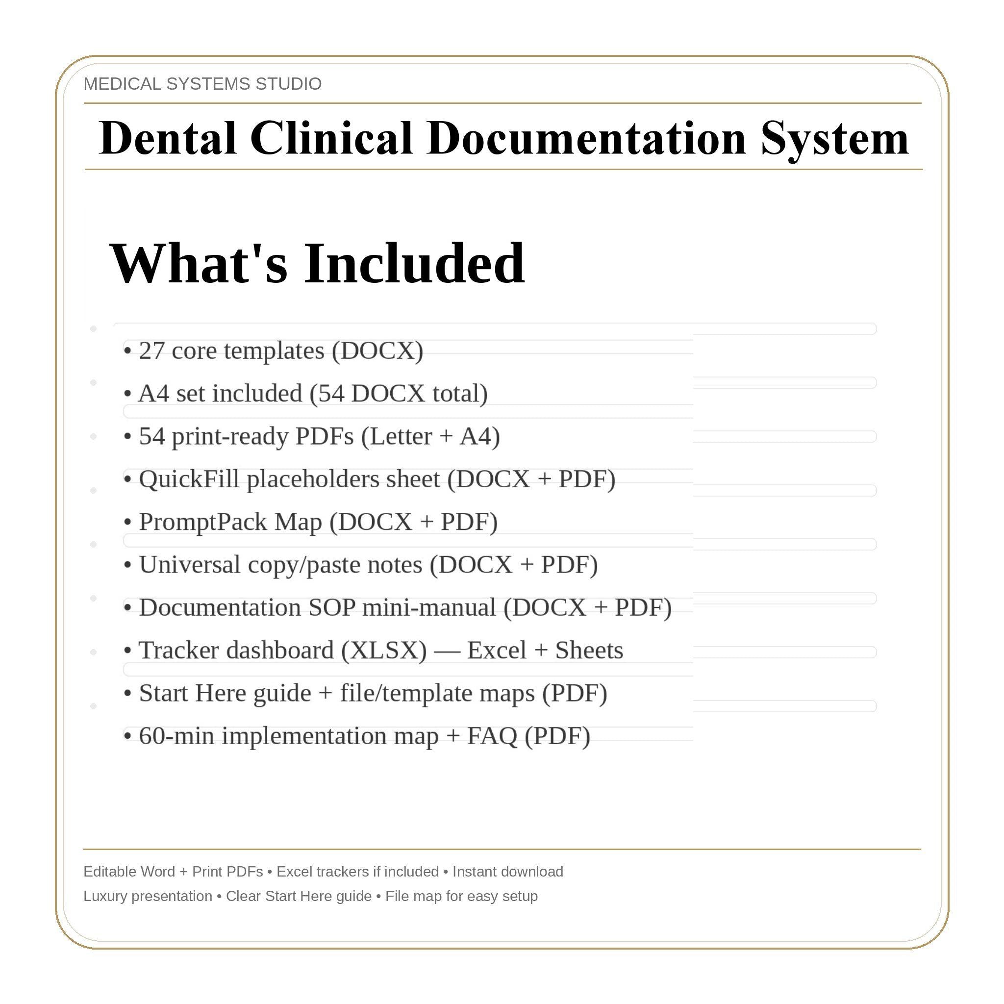 Dental Clinical Documentation System | Implant & Cosmetic Templates (Digital Download)