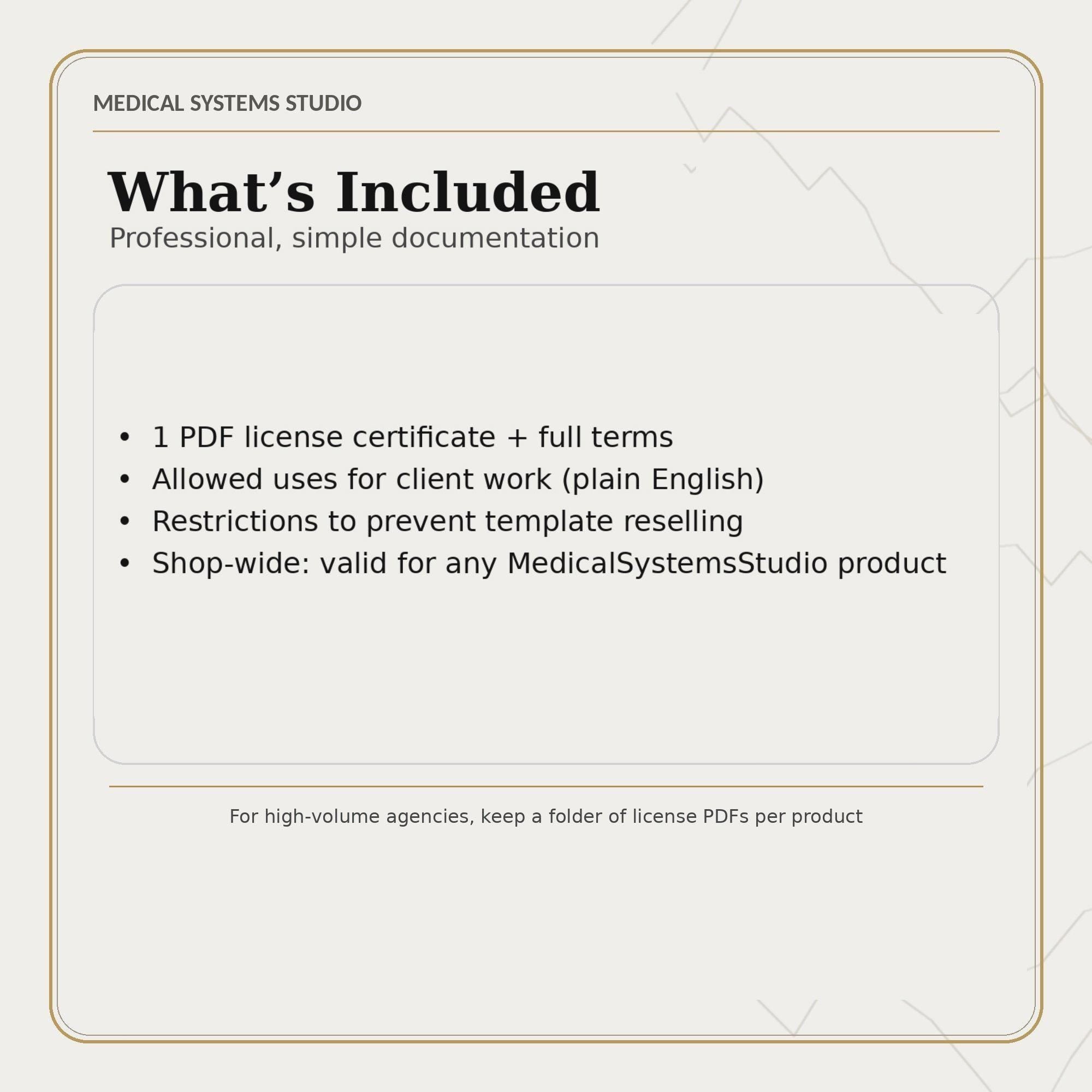 Agency / Multi-Client License Upgrade | For Medical Systems Studio Digital Products | Instant PDF