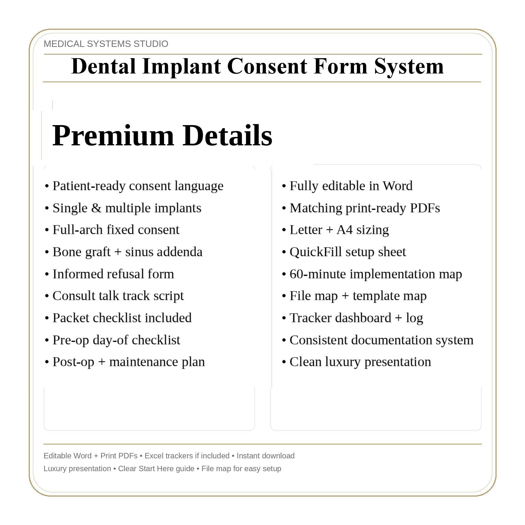 Dental Implant Consent Form System | Customizable Templates (DOCX, PDF, XLSX)