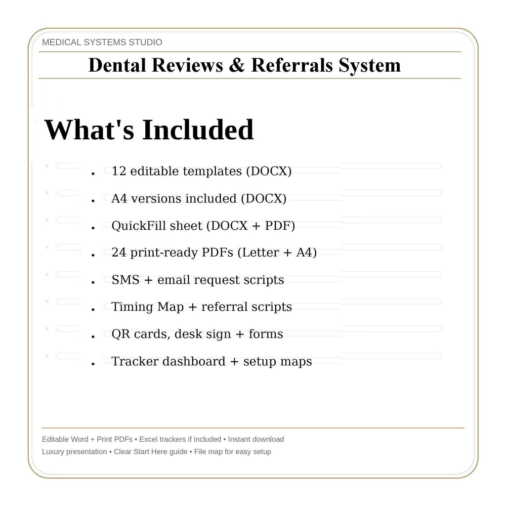 Dental Reviews & Referrals System | SMS, Email Templates + QR Code (Digital Download