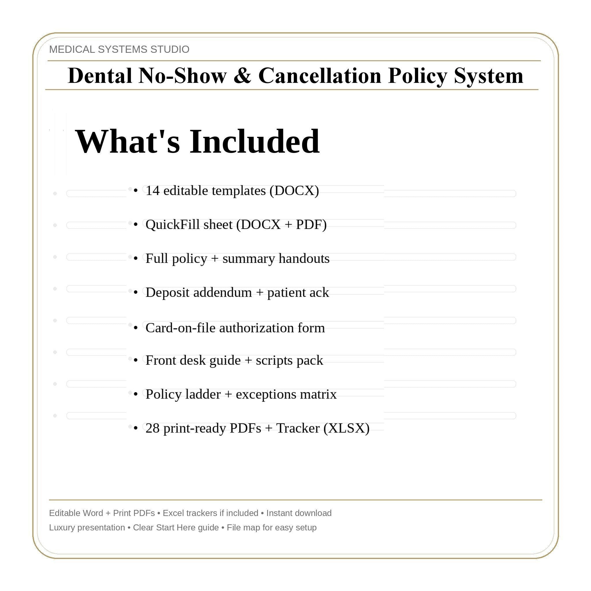 Dental No-Show Policy System | Clinic Forms, Front Desk Scripts (PDF, DOCX, XLSX)