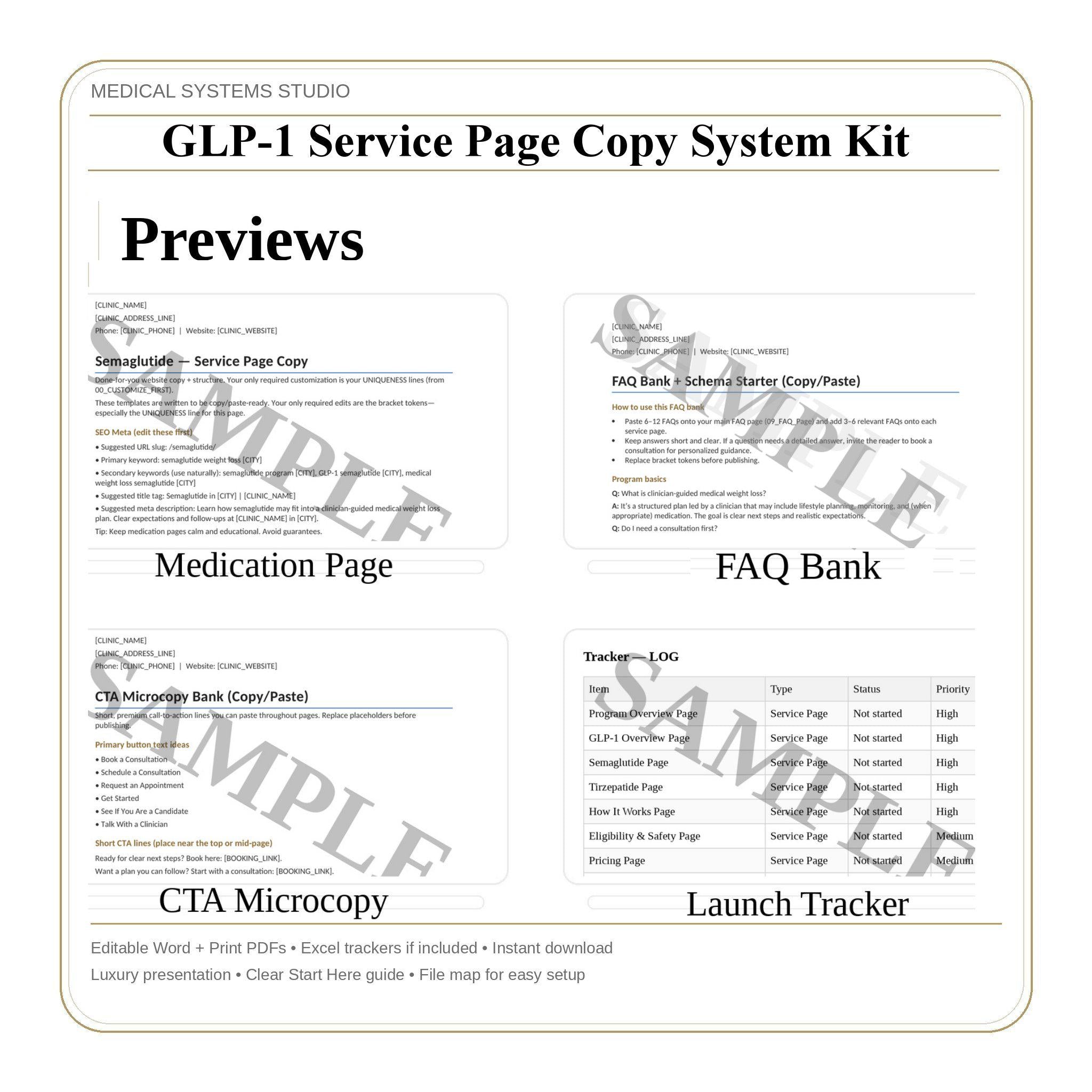 GLP-1 Service Page Copy Kit | Semaglutide & Tirzepatide Website Copy | Medical Weight Loss Pages, SEO Meta, FAQ Schema, Uniqueness Vault