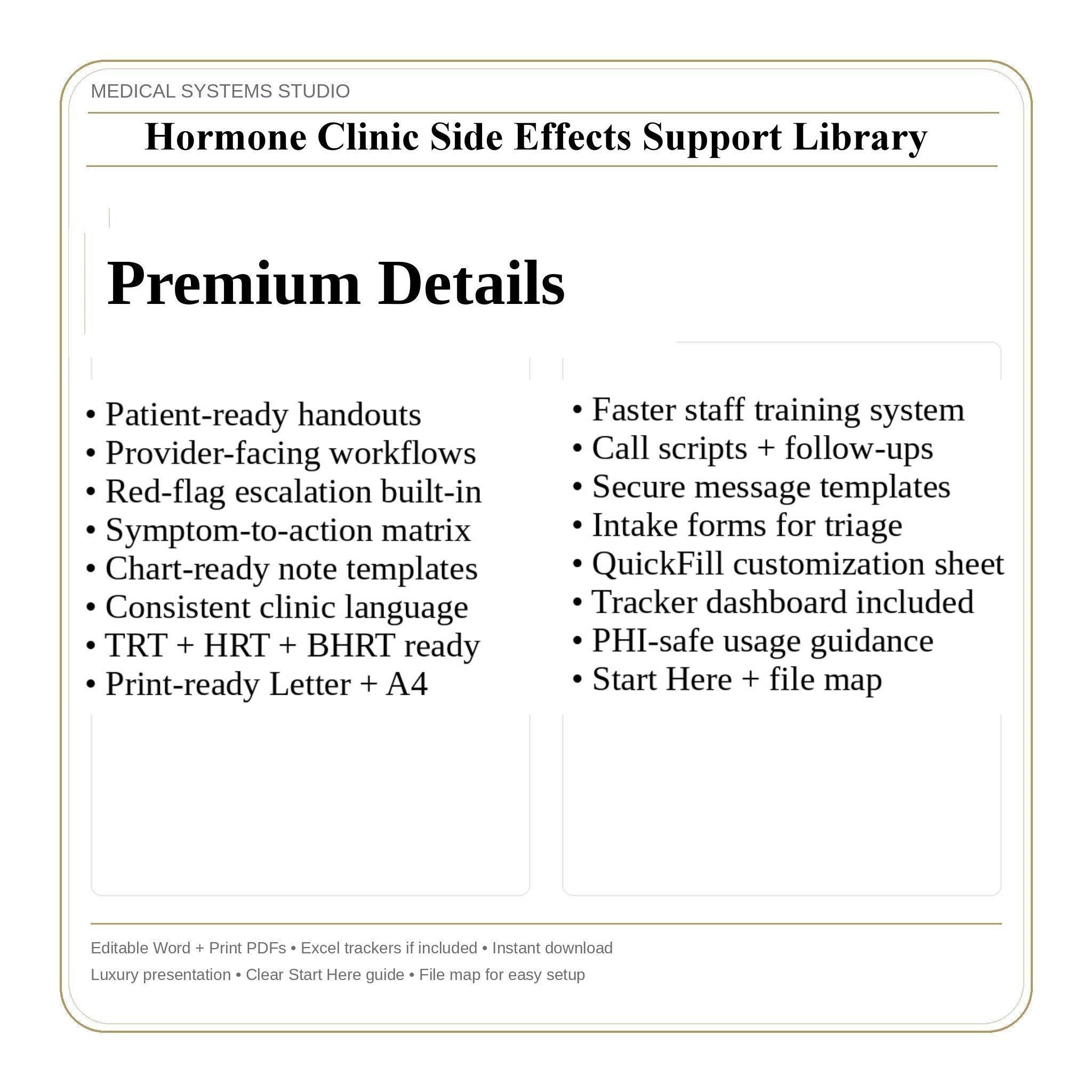 Hormone Clinic Side Effects Support Library | TRT HRT BHRT Workflow Guides (Digital Download)