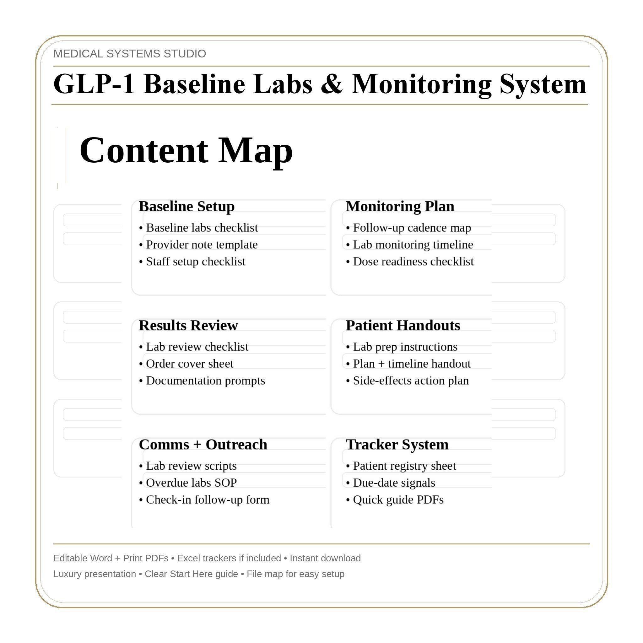 GLP-1 Baseline Labs & Monitoring System | Semaglutide + Tirzepatide Follow Up Cadence, Lab Review Tracker, Overdue Outreach SOP
