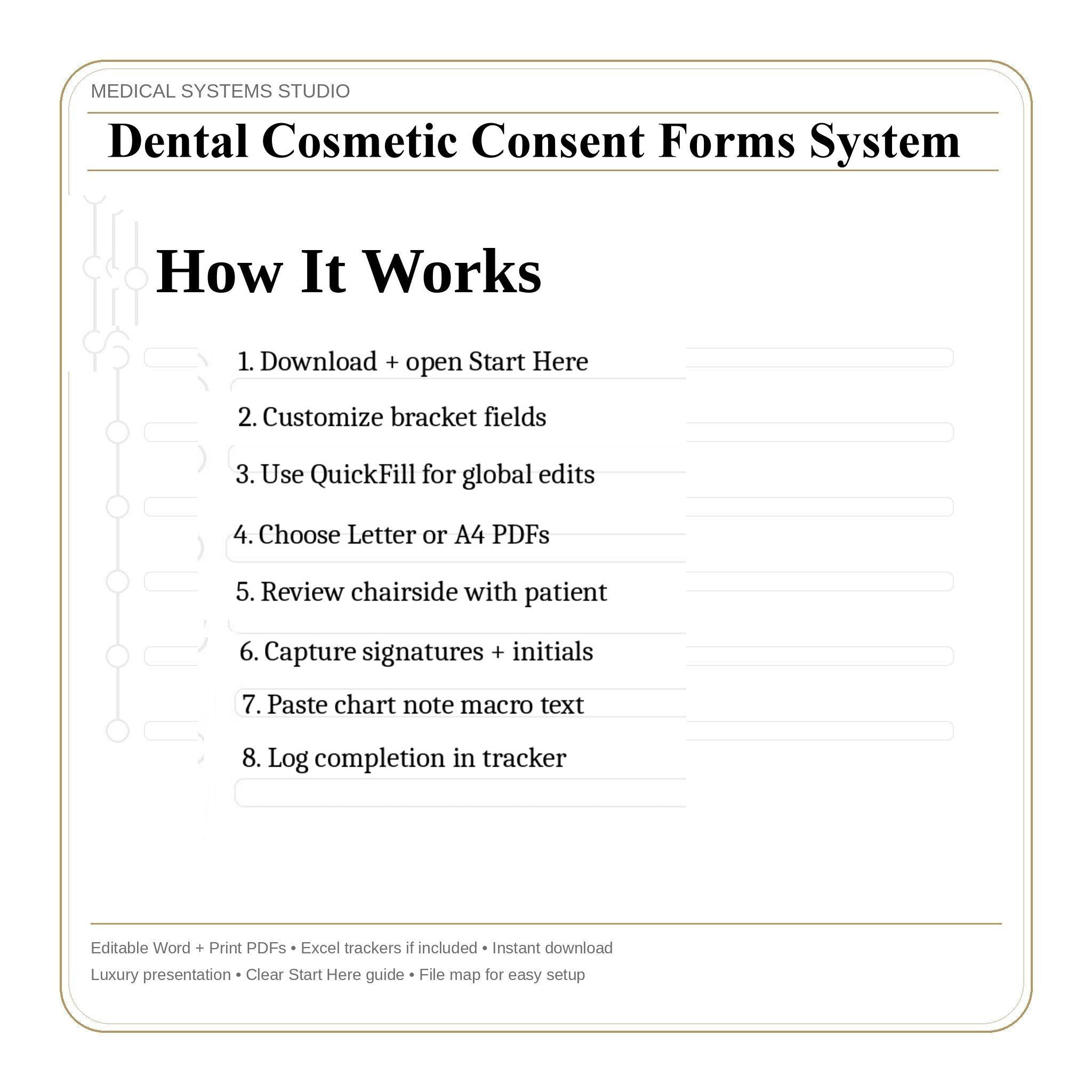Dental Cosmetic Consent Forms System | Veneers, Crowns, Bonding, Whitening, Aligner | Word/PDF/Tracker (Download)