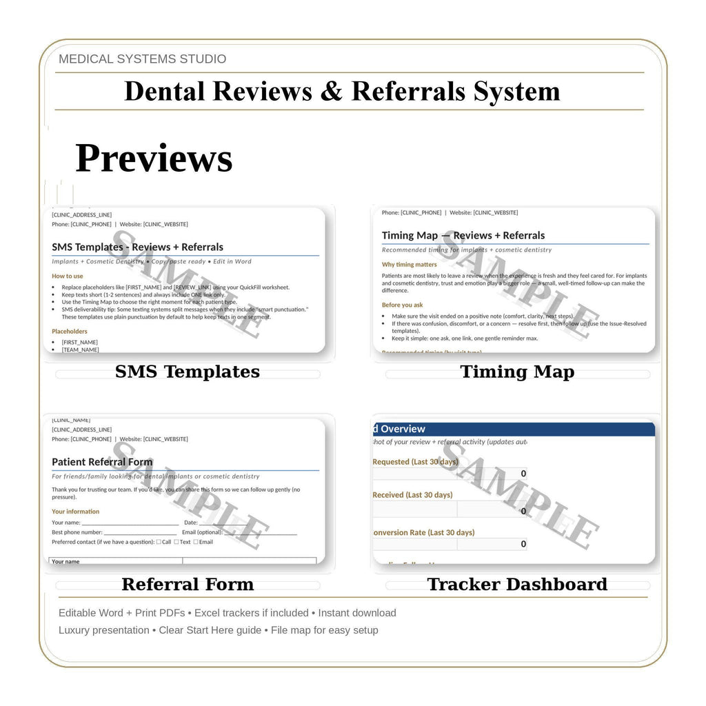 Dental Reviews & Referrals System | SMS, Email Templates + QR Code (Digital Download
