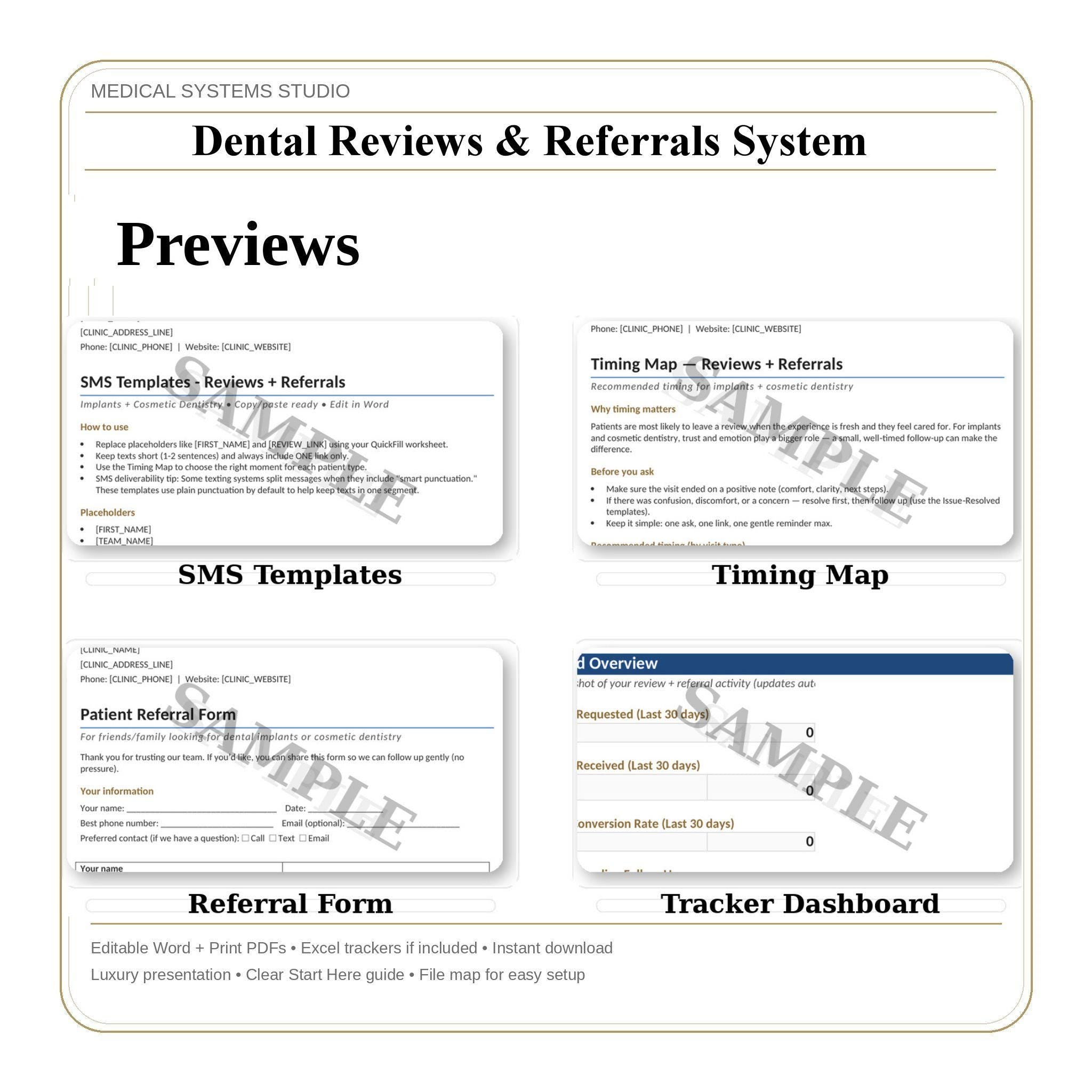 Dental Reviews & Referrals System | SMS, Email Templates + QR Code (Digital Download